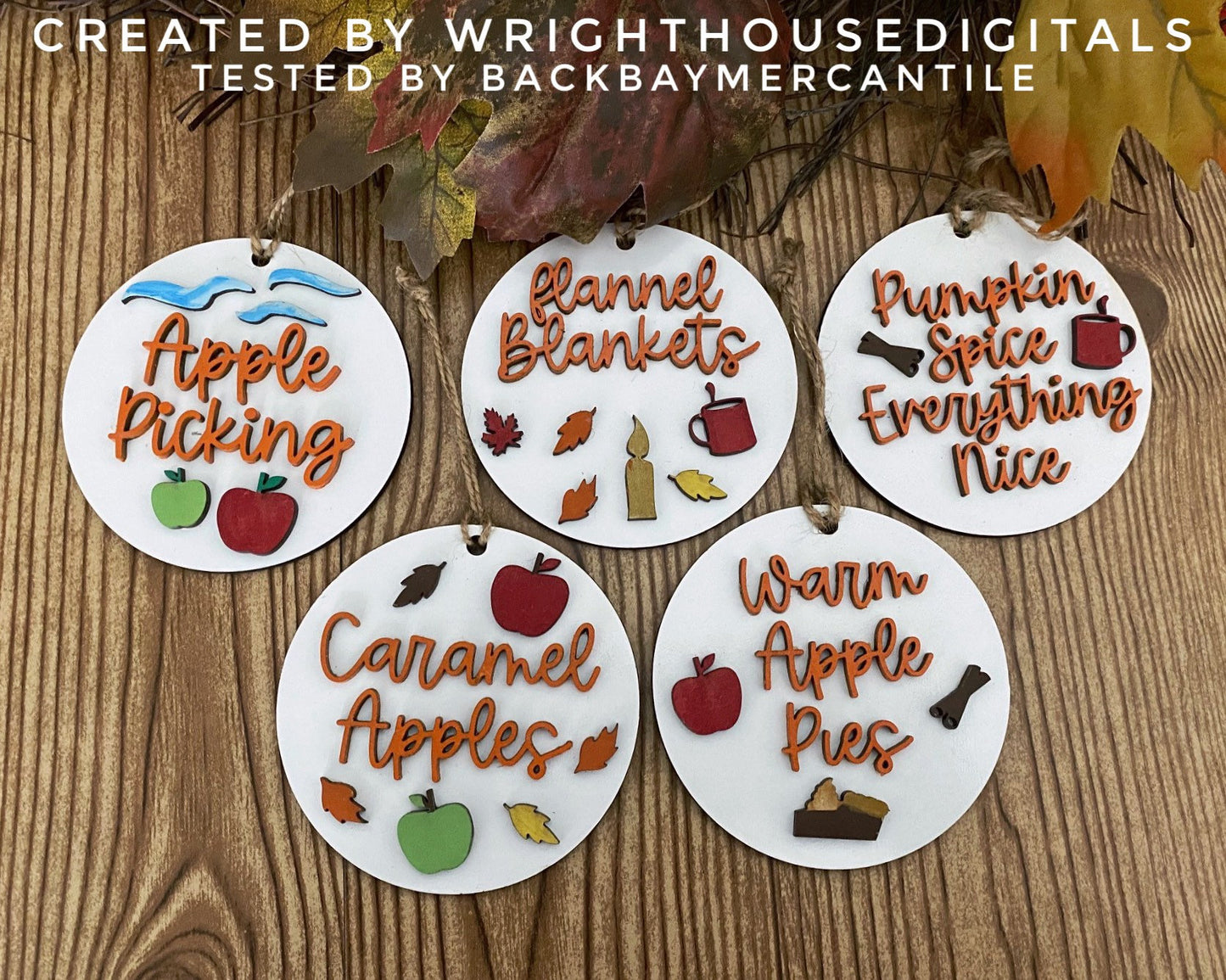 Farmhouse Fall Traditions Ornament Bundle - Handdrawn Tokens for Fall - Files for Cutting Machines and Glowforge Lasers - Digital SVG File