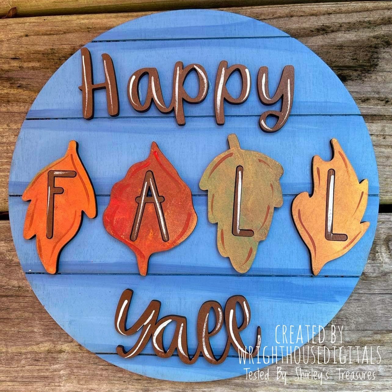 Happy Fall Yall In Leaves Autumn Door Hanger Round - Seasonal Sign Making and DIY Kits - Cut File For Glowforge Lasers - Digital SVG File