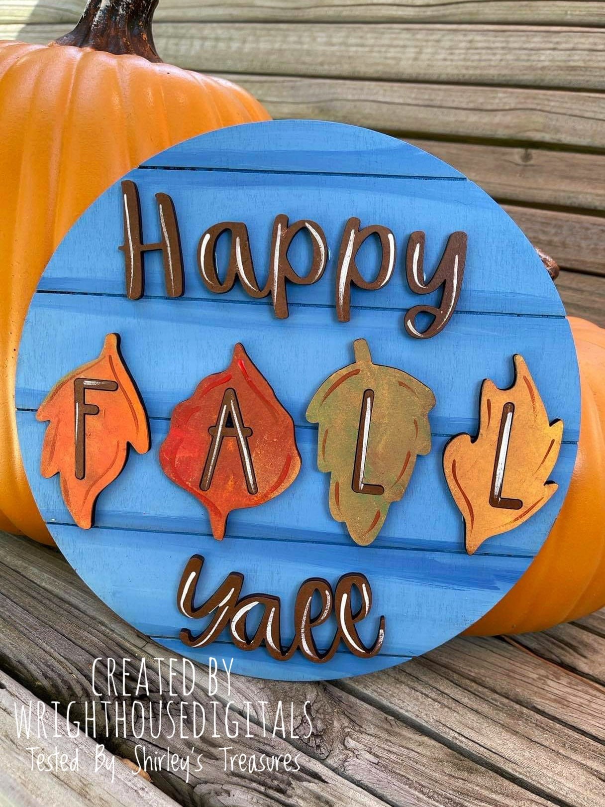 Happy Fall Yall In Leaves Autumn Door Hanger Round - Seasonal Sign Making and DIY Kits - Cut File For Glowforge Lasers - Digital SVG File