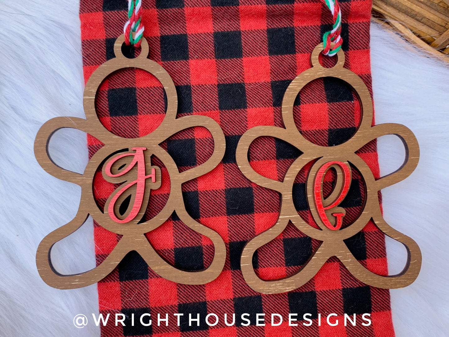 Gingerbread Monogram Stocking Tags Christmas Ornament Bundle - Quick Cut Gift Bag Tag Set - Cut File For Glowforge Lasers - Digital SVG File