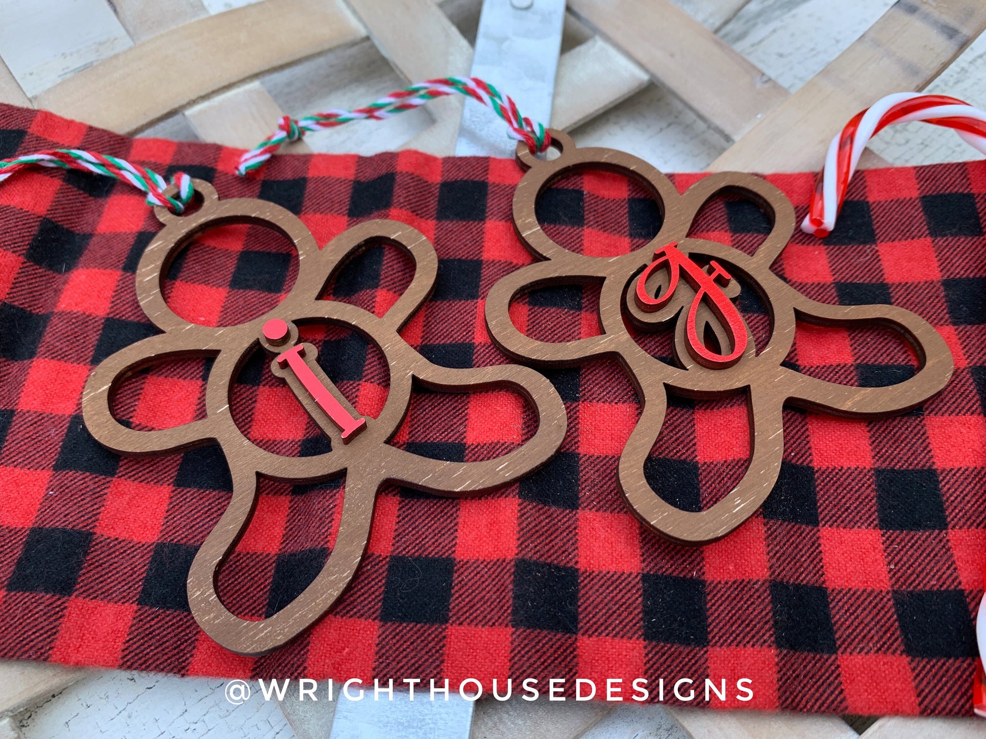 Gingerbread Monogram Stocking Tags Christmas Ornament Bundle - Quick Cut Gift Bag Tag Set - Cut File For Glowforge Lasers - Digital SVG File