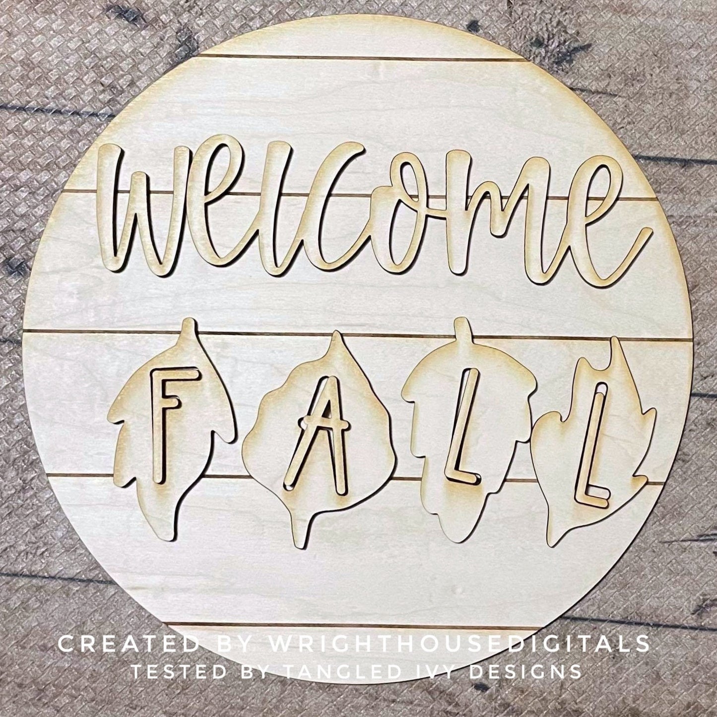 Welcome Fall In Leaves Door Hanger Round - Seasonal Sign Making and DIY Kits - Cut File For Glowforge Laser - Digital SVG File