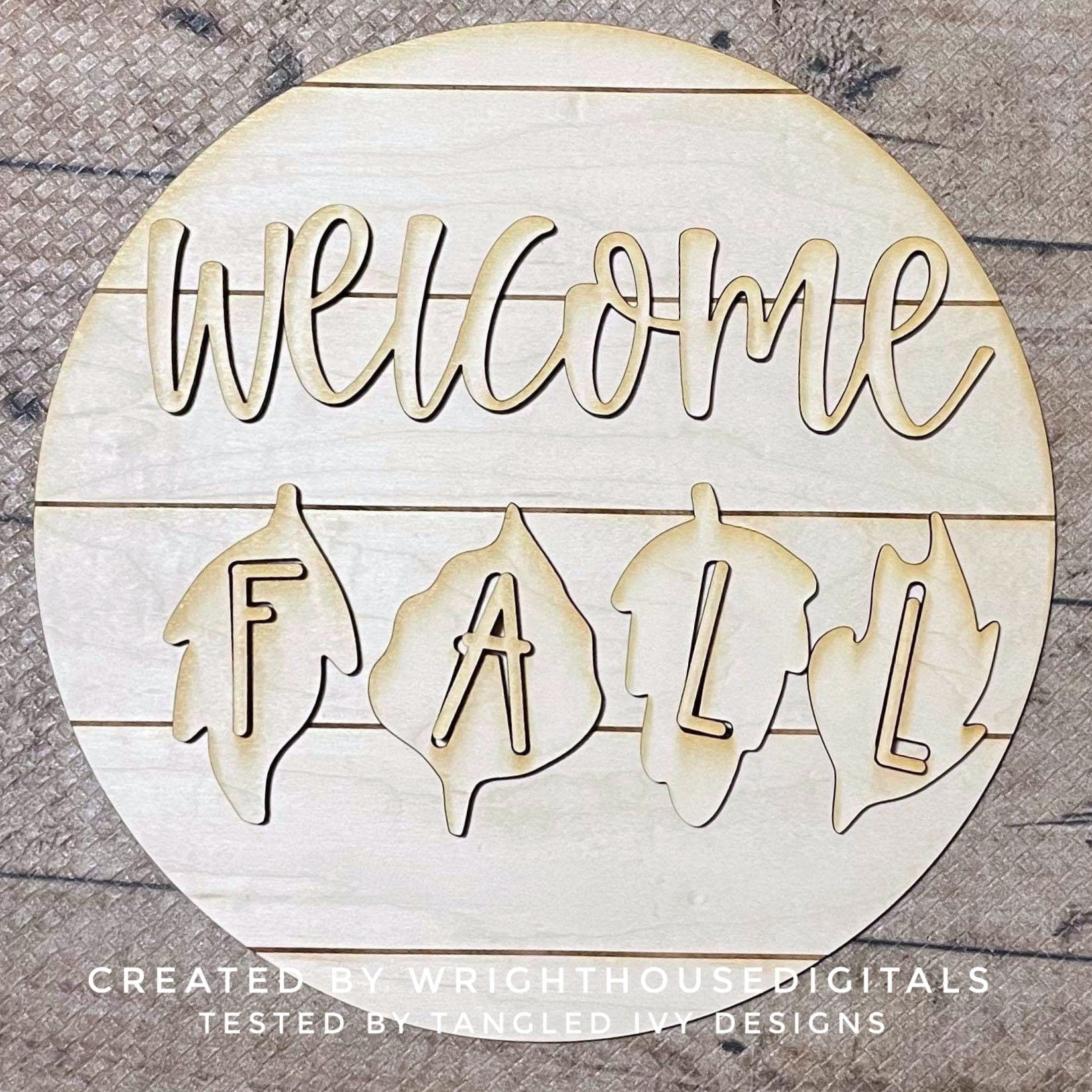 Welcome Fall In Leaves Door Hanger Round - Seasonal Sign Making and DIY Kits - Cut File For Glowforge Laser - Digital SVG File