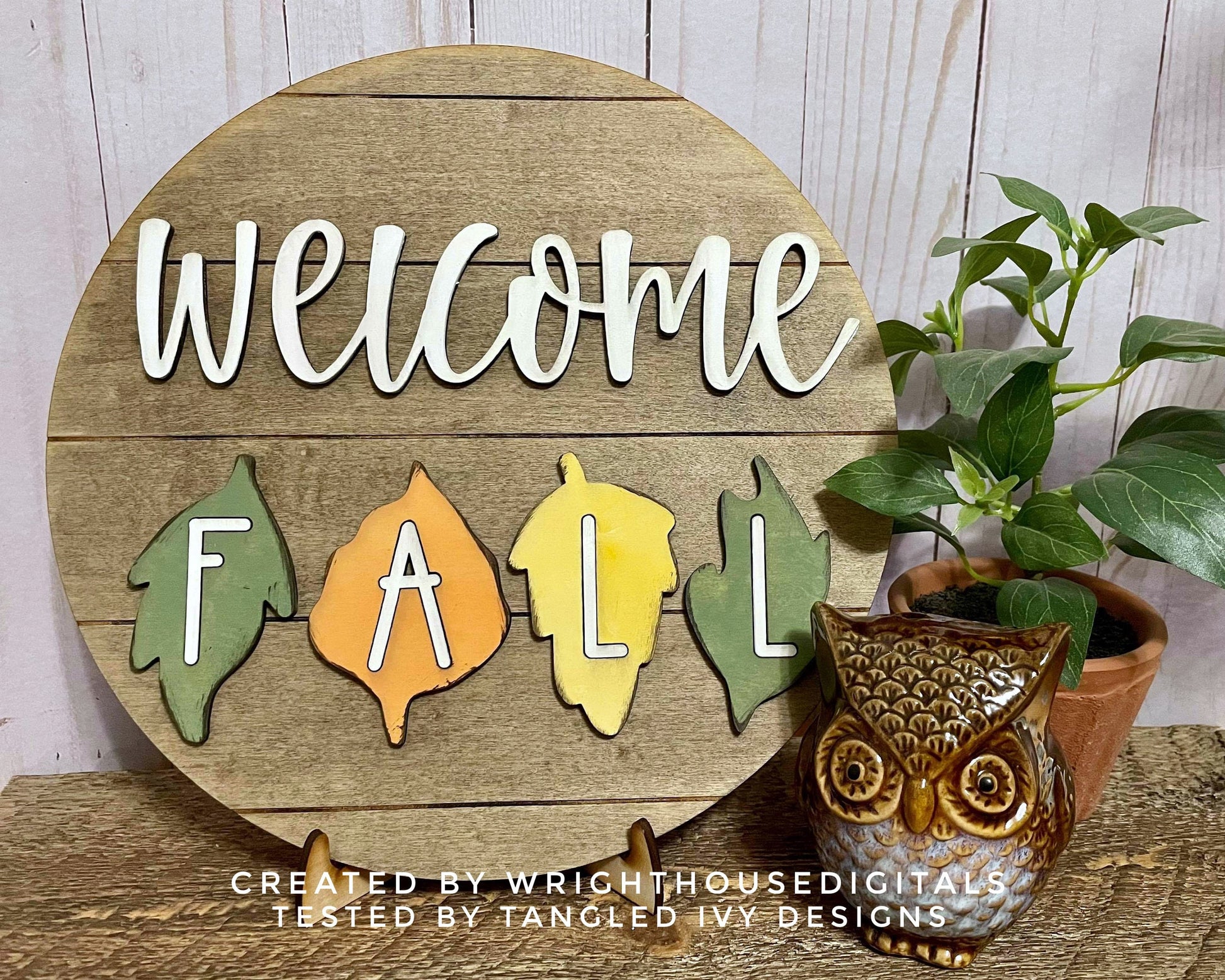 Welcome Fall In Leaves Door Hanger Round - Seasonal Sign Making and DIY Kits - Cut File For Glowforge Laser - Digital SVG File