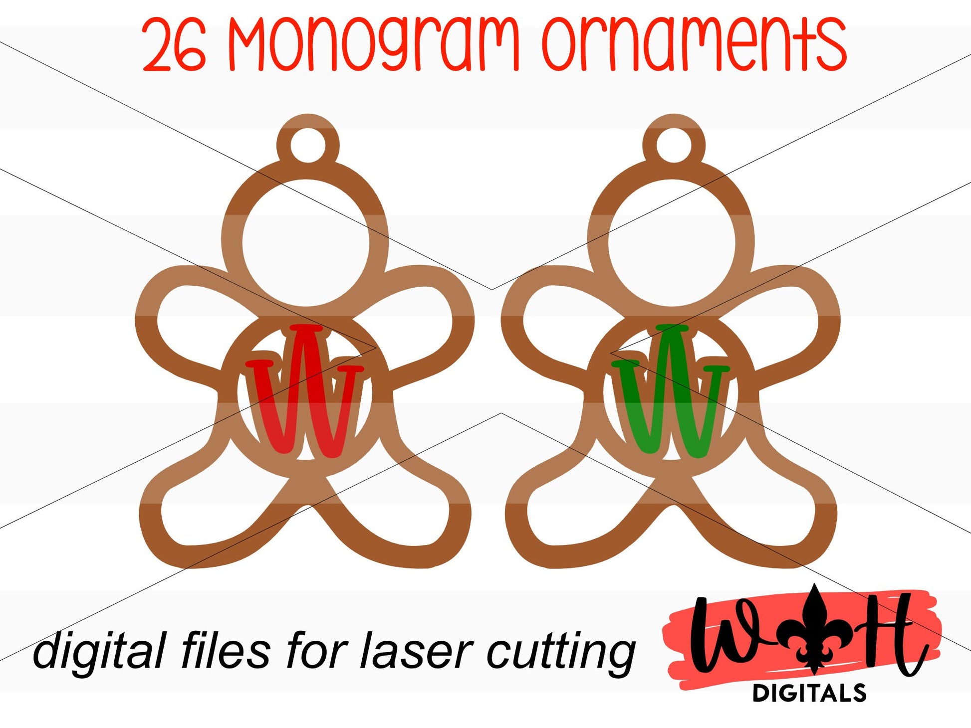 Gingerbread Monogram Stocking Tags Christmas Ornament Bundle - Quick Cut Gift Bag Tag Set - Cut File For Glowforge Lasers - Digital SVG File