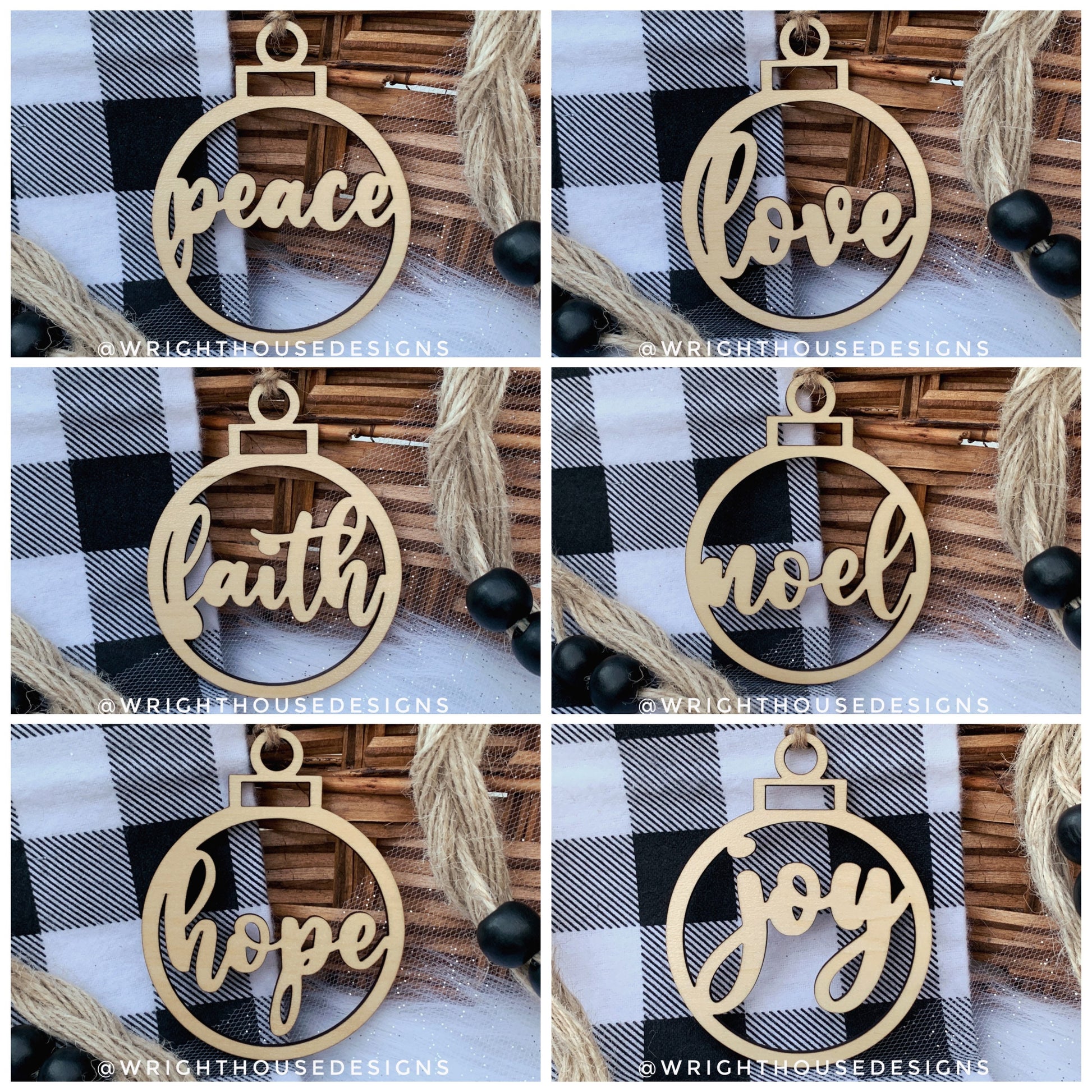 Minimalist Cut Christmas Tree Ball Ornaments - Gift Bag Tag Bundle - Joy Hope Peace - Quick Cut File For Glowforge Lasers - Digital SVG File