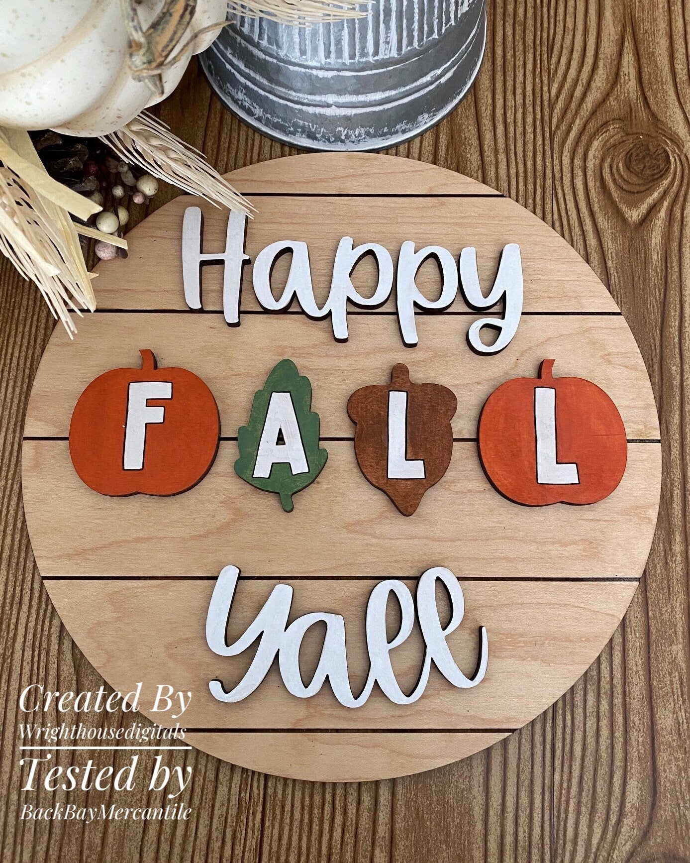 Happy Fall Yall In Pumpkins Autumn Door Hanger Round - Seasonal Sign Making and DIY Kits - Cut File For Glowforge Lasers - Digital SVG File