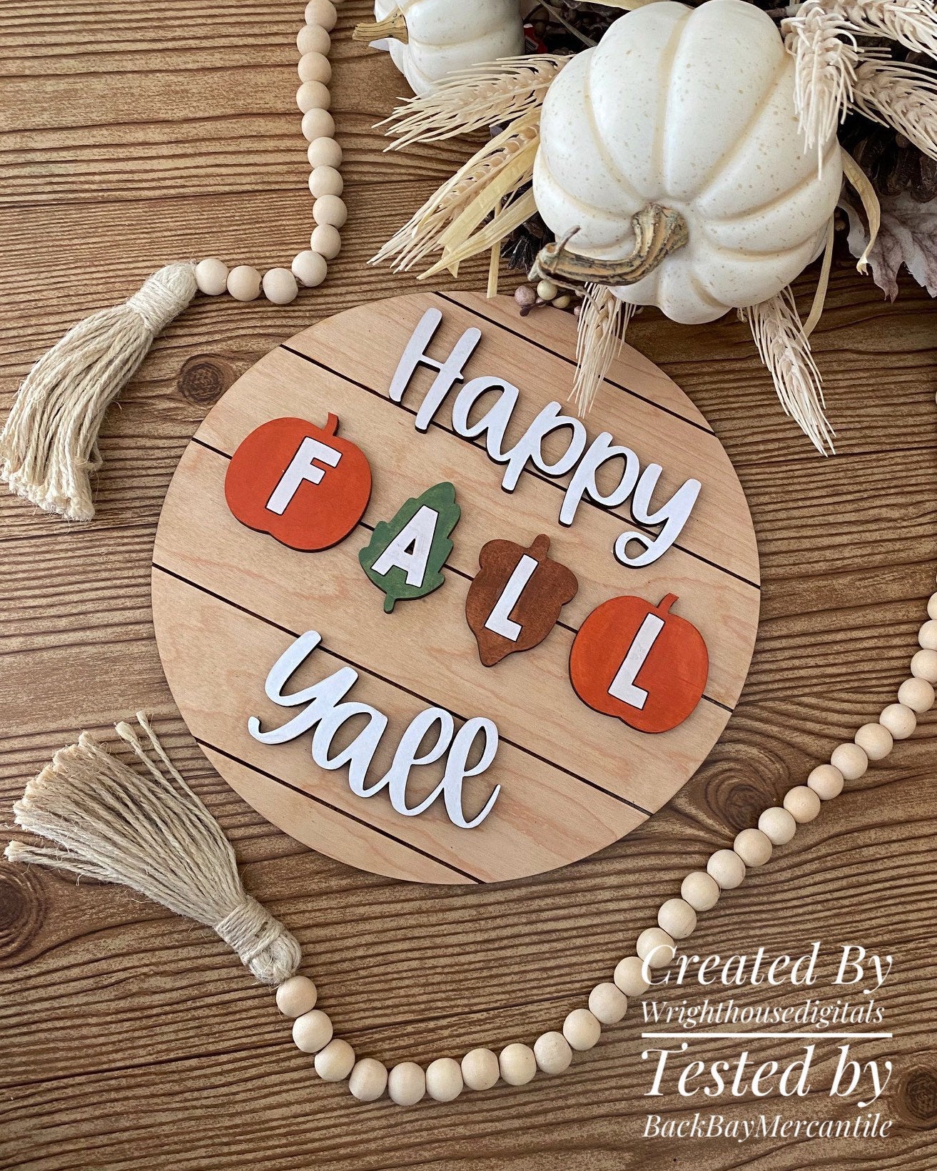 Happy Fall Yall In Pumpkins Autumn Door Hanger Round - Seasonal Sign Making and DIY Kits - Cut File For Glowforge Lasers - Digital SVG File