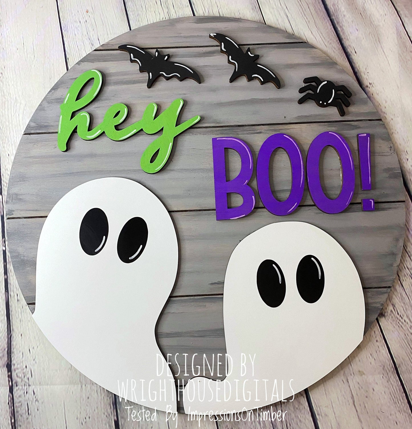 Hey Boo Ghost and Bats Halloween Round - Seasonal Sign Making and DIY Kits - Cut File For Glowforge Lasers - Digital SVG File