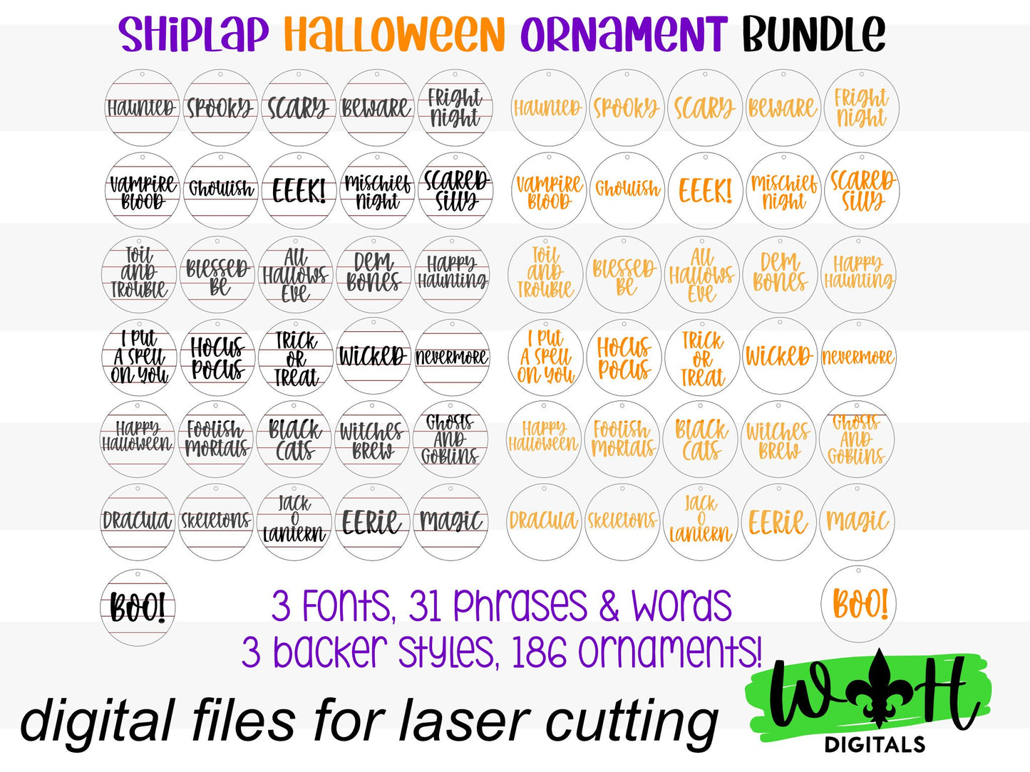 Halloween Tree Ornament Bundle - Modern Farmhouse Tiered Tray Decor - Choose A Font - Quick Cut File For Glowforge Lasers - Digital SVG File