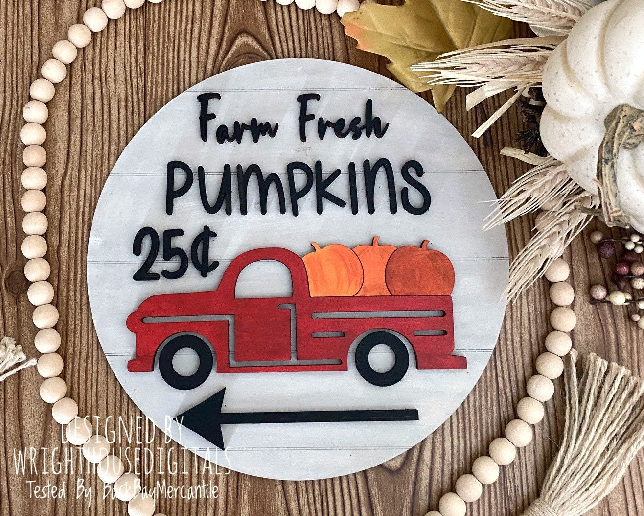 Farm Fresh Pumpkins With Truck Door Hanger Round - Seasonal Sign Making and DIY Kits - Cut File For Glowforge Laser - Digital SVG File