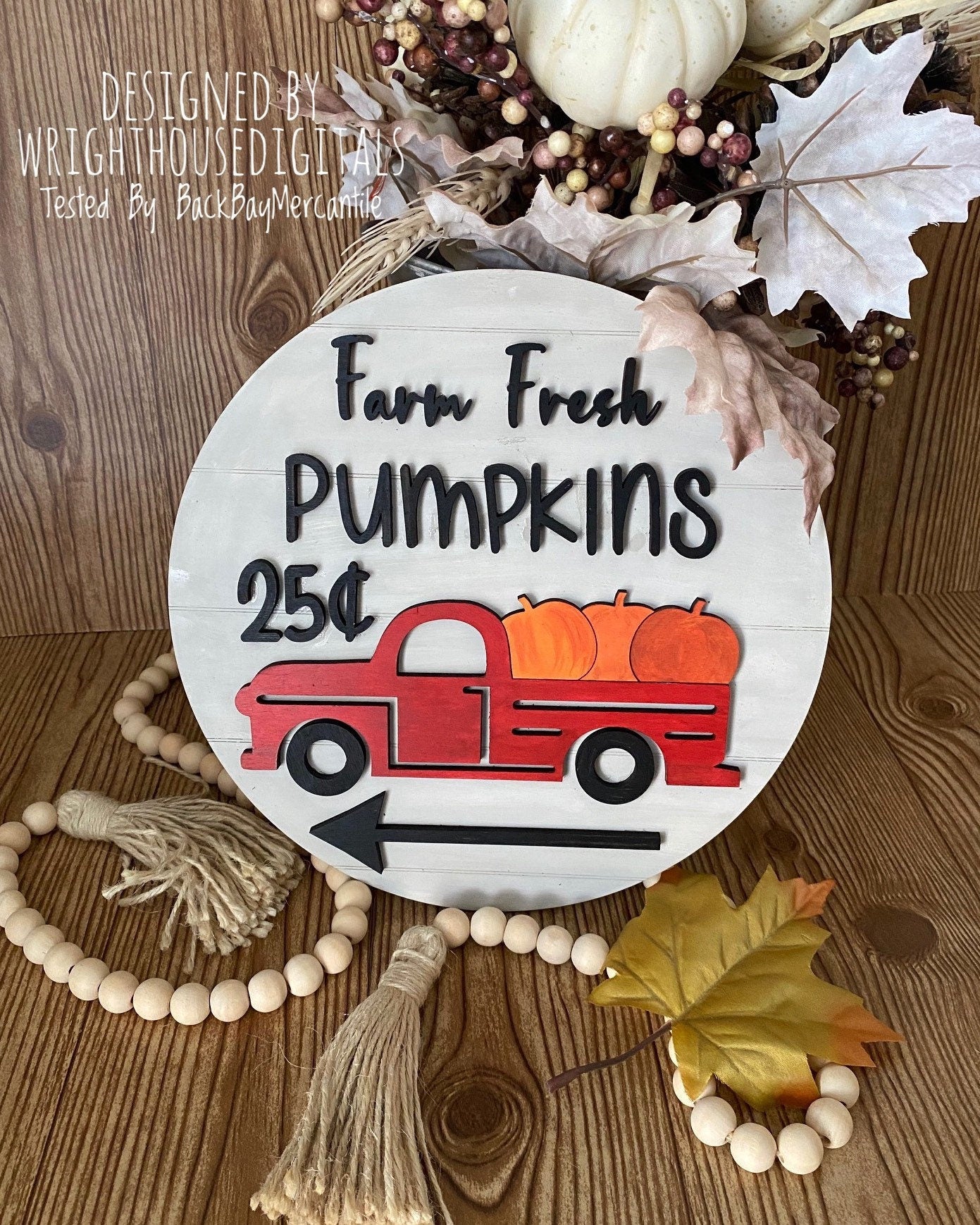 Farm Fresh Pumpkins With Truck Door Hanger Round - Seasonal Sign Making and DIY Kits - Cut File For Glowforge Laser - Digital SVG File