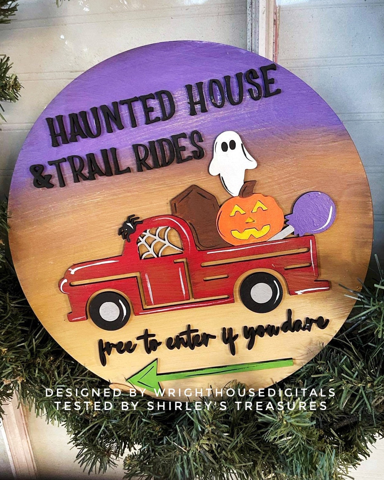 Haunted House and Trail Rides Halloween Round - Seasonal Sign Making and DIY Kits - Cut File For Glowforge Lasers - Digital SVG File