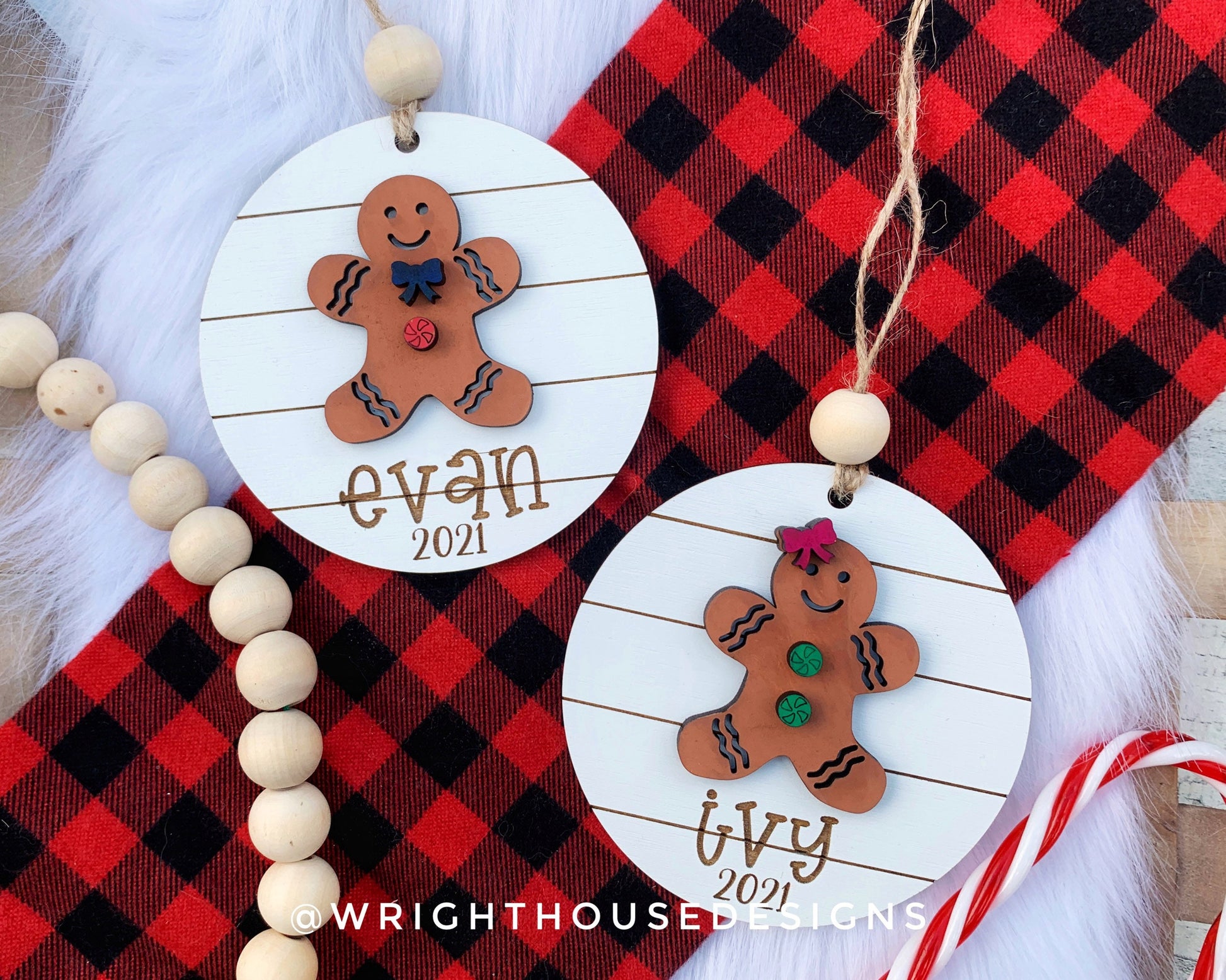 Holiday Icons Gingerbread Boy and Girl - Modern Farmhouse Mini Ornament Set - Personalizable Cut File For Glowforge - Digital SVG File