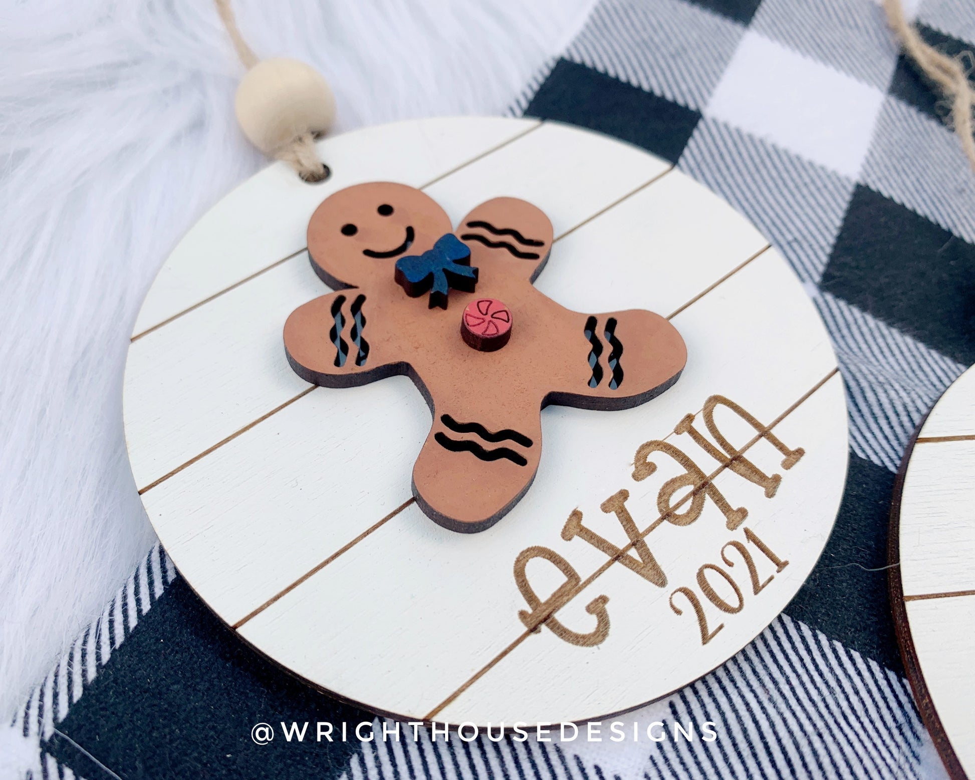 Holiday Icons Gingerbread Boy and Girl - Modern Farmhouse Mini Ornament Set - Personalizable Cut File For Glowforge - Digital SVG File