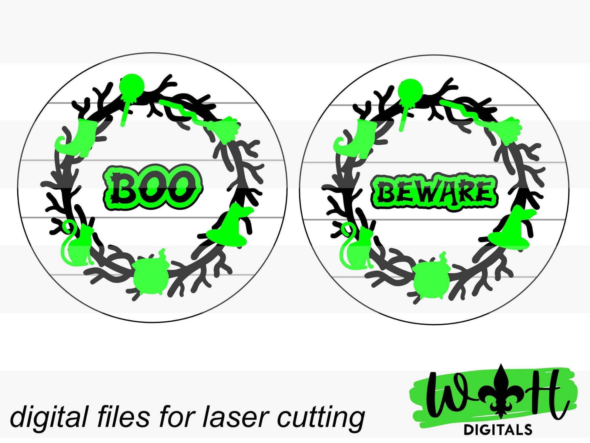Boo Beware Halloween Wreath Door Hanger Round - Seasonal Sign Making and DIY Kits - Cut File For Glowforge Lasers - Digital SVG File