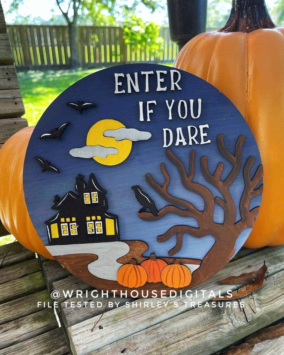 Haunted House Enter If You Dare Halloween Round - Seasonal Sign Making and DIY Kits - Cut File For Glowforge Lasers - Digital SVG File