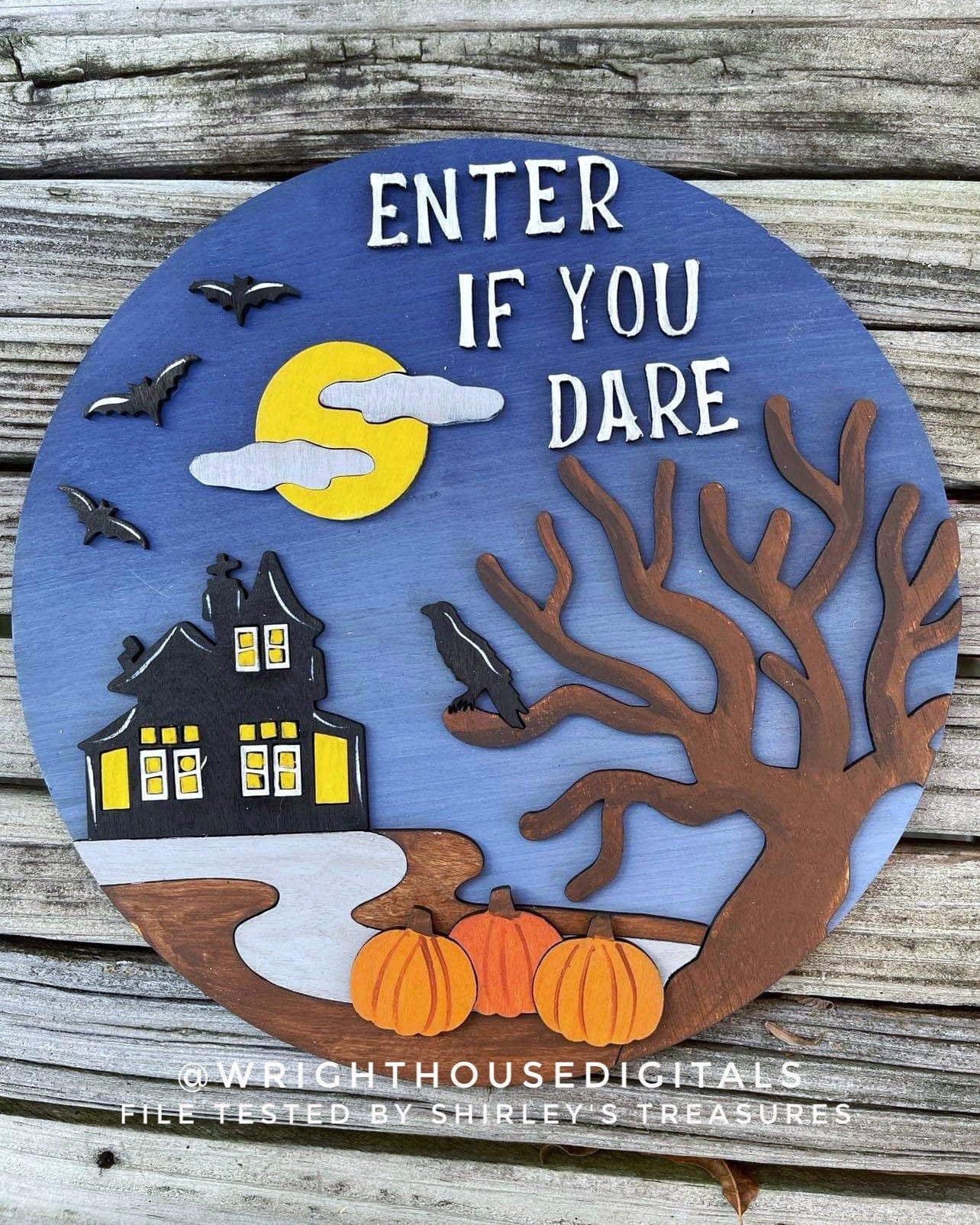 Haunted House Enter If You Dare Halloween Round - Seasonal Sign Making and DIY Kits - Cut File For Glowforge Lasers - Digital SVG File