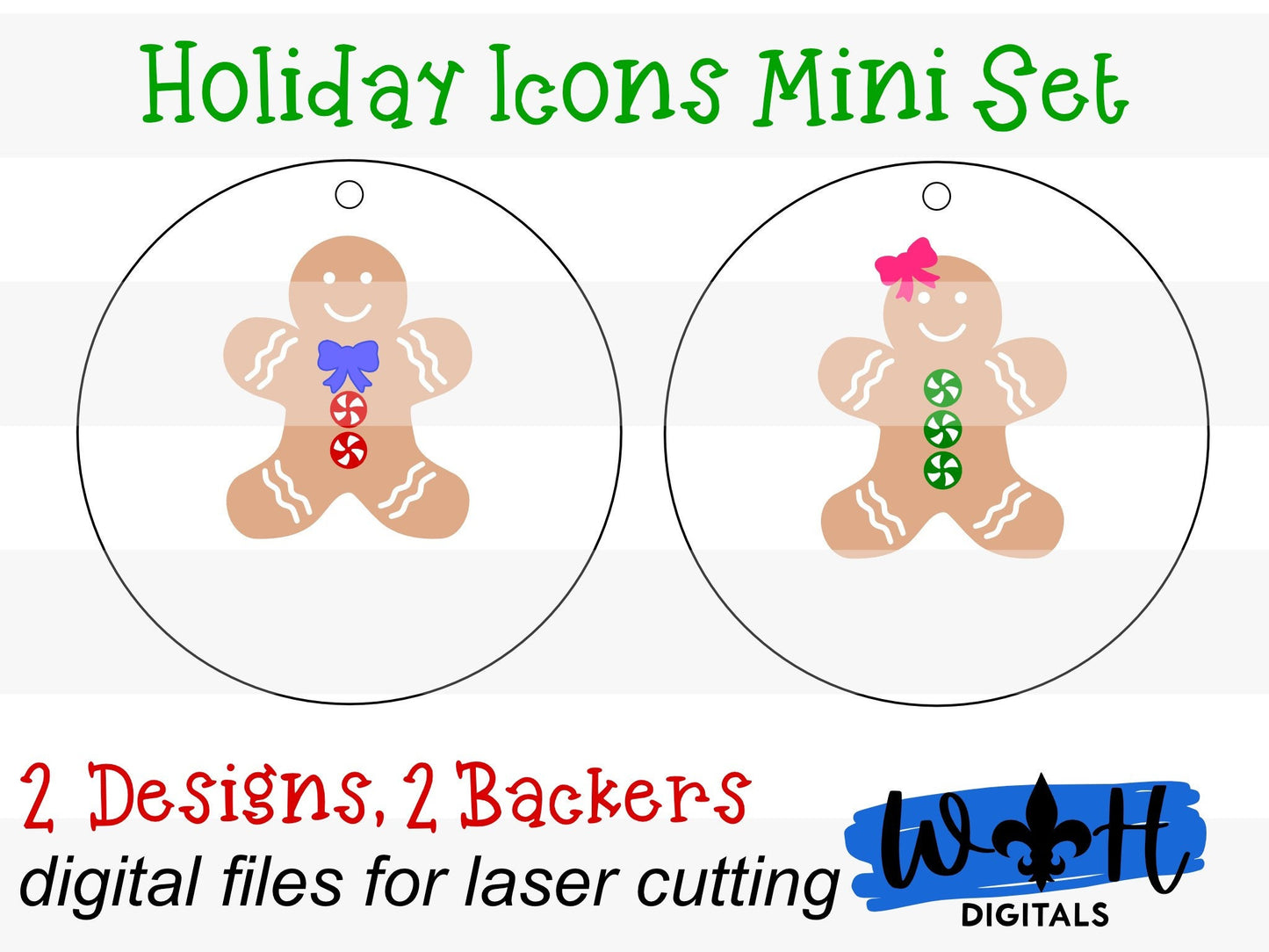 Holiday Icons Gingerbread Boy and Girl - Modern Farmhouse Mini Ornament Set - Personalizable Cut File For Glowforge - Digital SVG File