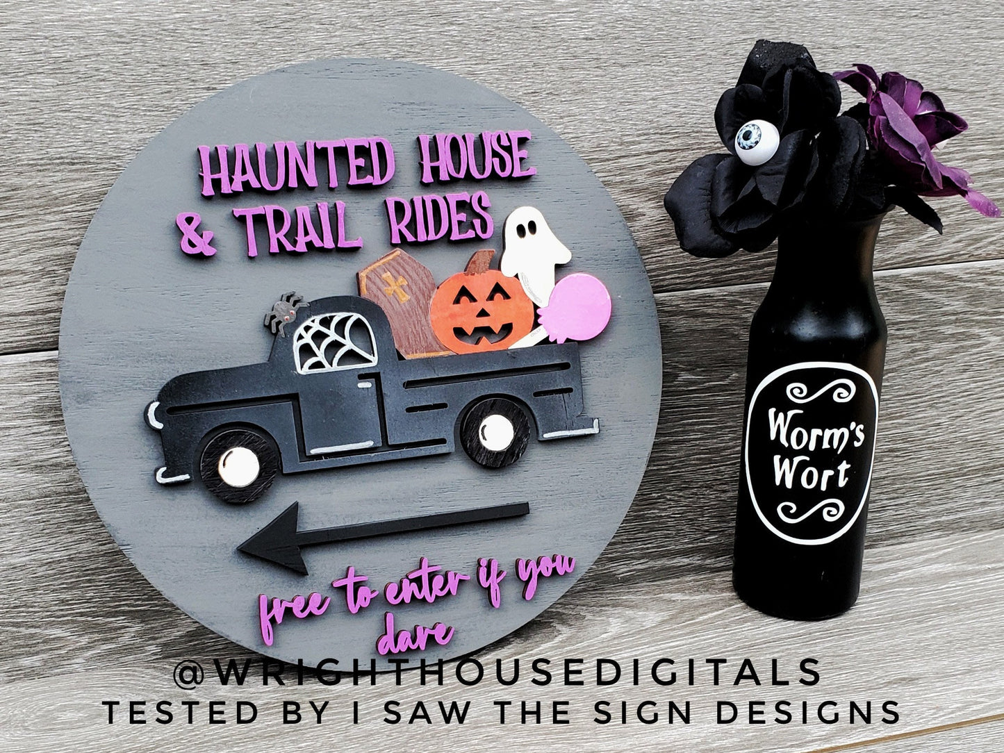 Haunted House and Trail Rides Halloween Round - Seasonal Sign Making and DIY Kits - Cut File For Glowforge Lasers - Digital SVG File