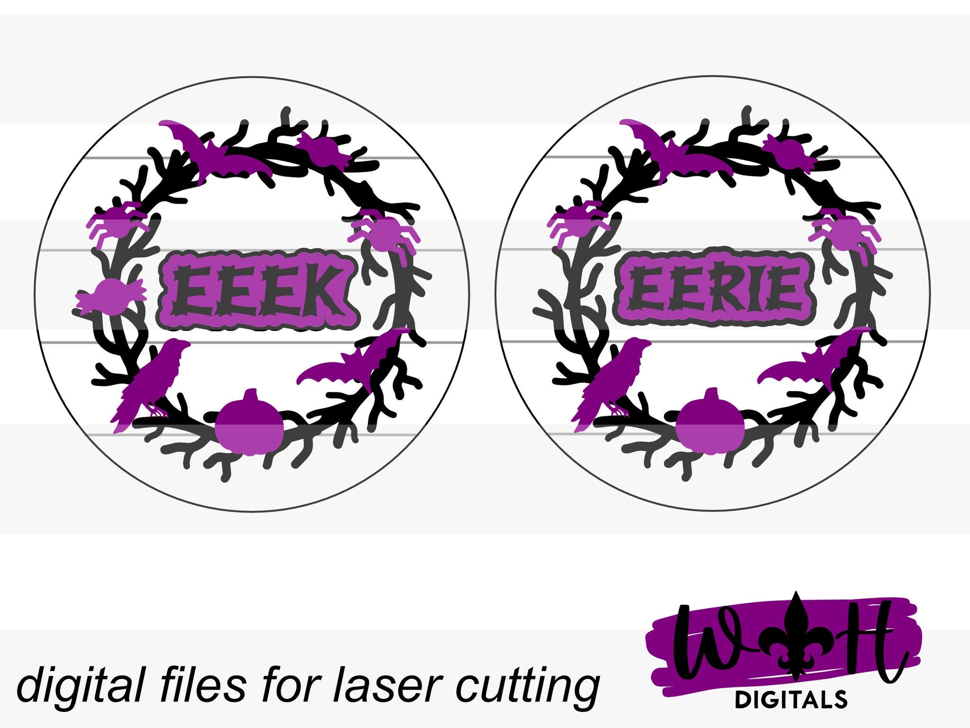 Eeek Eerie Halloween Wreath Door Hanger Round - Seasonal Sign Making and DIY Kits - Cut File For Glowforge Lasers - Digital SVG File