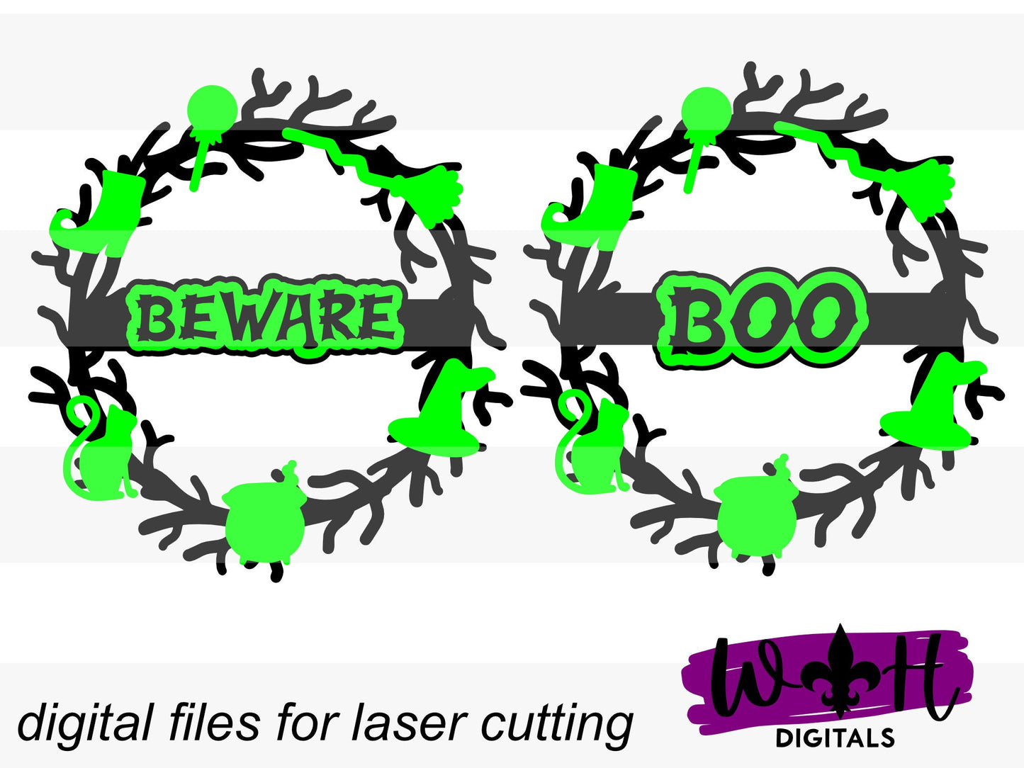 Boo Beware Halloween Wreath Door Hanger - Seasonal Sign Making and DIY Kits - Cut File For Glowforge Lasers - Digital SVG File