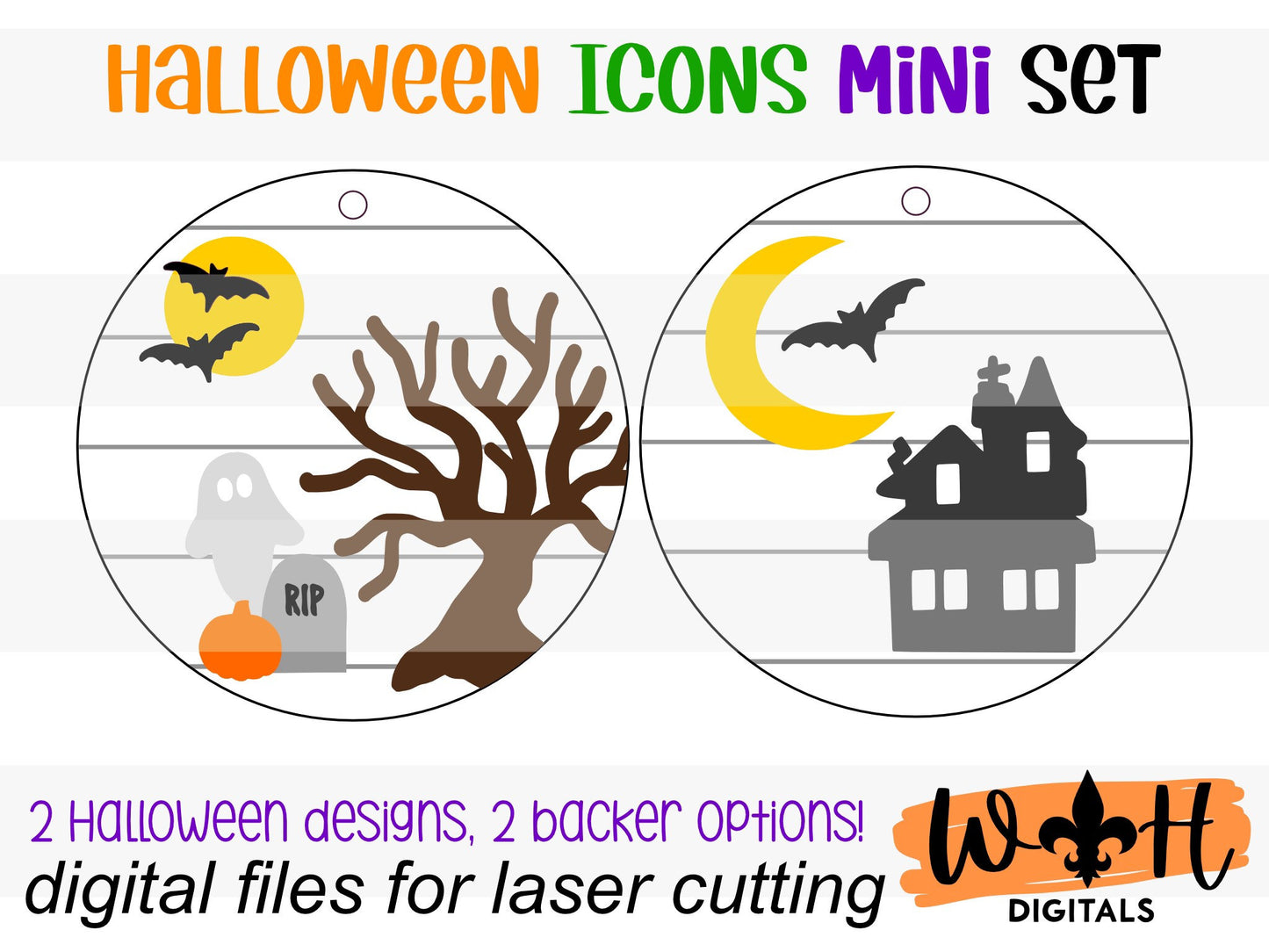 Halloween Icons Haunted House and Graveyard Mini Set - Spooky Handdrawn DIY Doodle Ornaments - Cut File For Glowforge - Digital SVG File