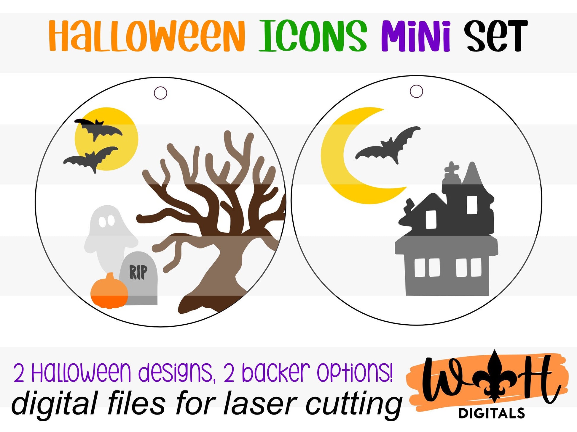 Halloween Icons Haunted House and Graveyard Mini Set - Spooky Handdrawn DIY Doodle Ornaments - Cut File For Glowforge - Digital SVG File