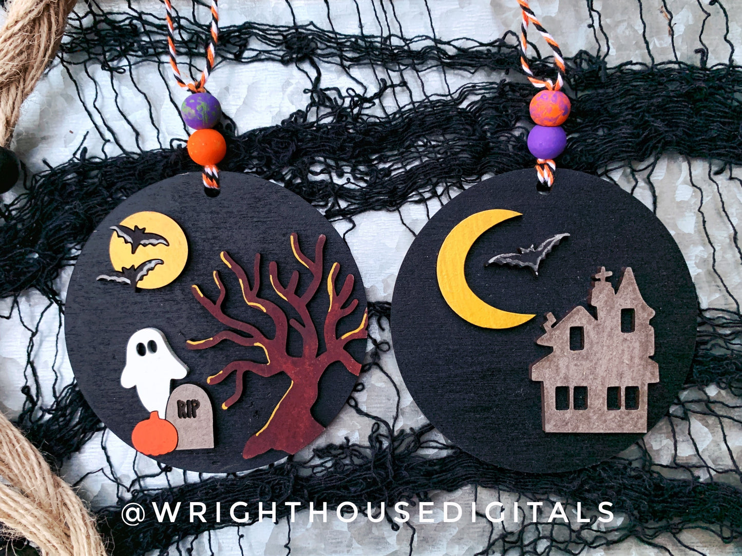 Halloween Icons Haunted House and Graveyard Mini Set - Spooky Handdrawn DIY Doodle Ornaments - Cut File For Glowforge - Digital SVG File