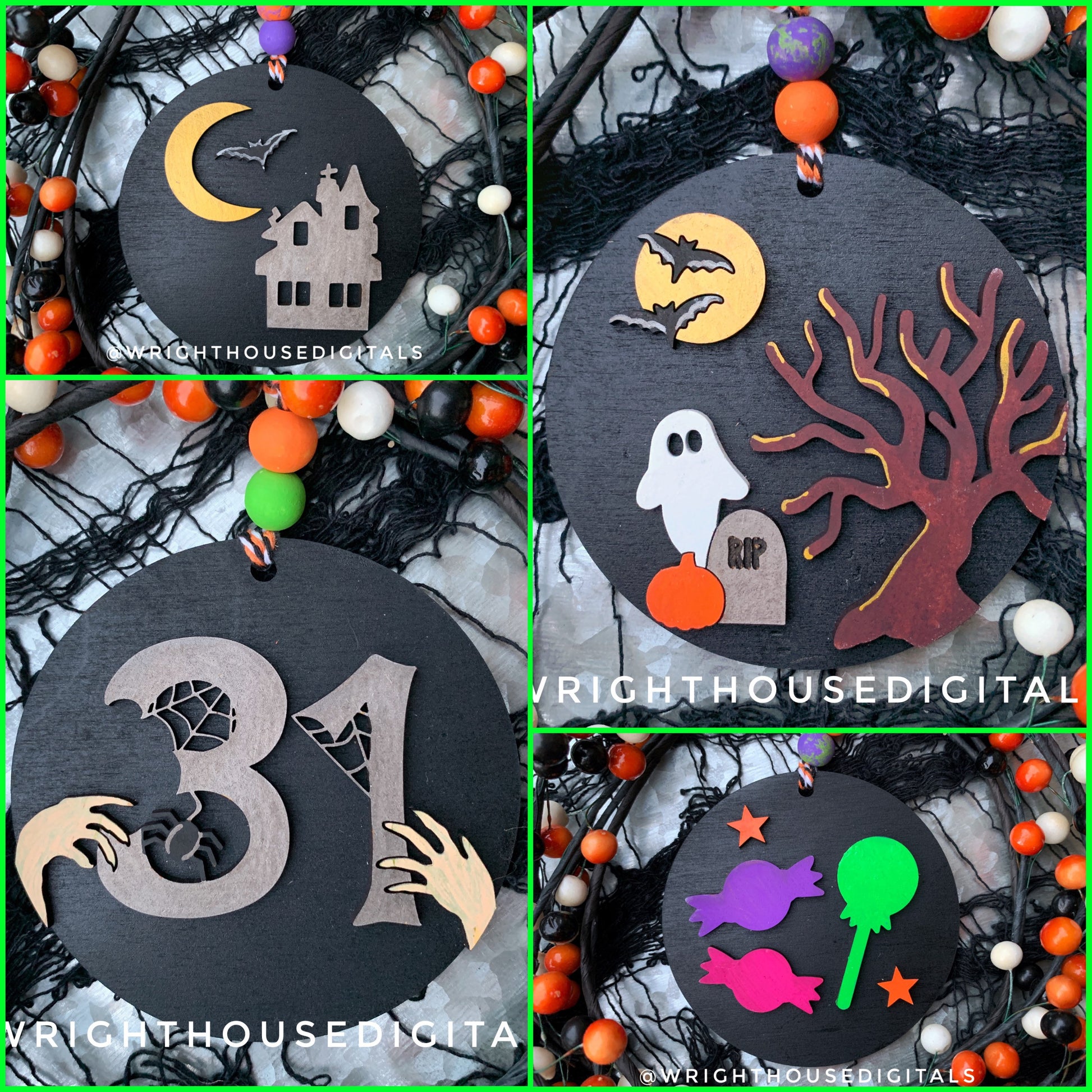 Halloween Icons Ornament Bundle - Spooky Handdrawn Personalizable DIY Doodle Ornaments - Cut File For Glowforge Lasers - Digital SVG File