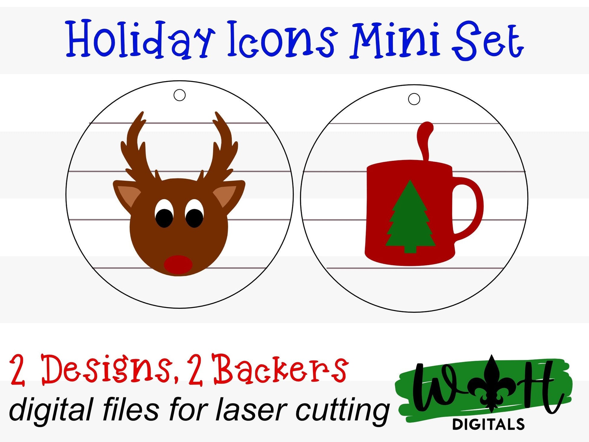 Holiday Icons Reindeer and Cocoa Mug - Modern Farmhouse Mini Ornament Set - Personalizable Cut File For Glowforge Lasers - Digital SVG File