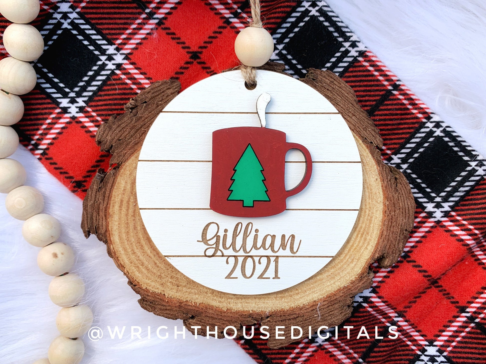 Holiday Icons Reindeer and Cocoa Mug - Modern Farmhouse Mini Ornament Set - Personalizable Cut File For Glowforge Lasers - Digital SVG File