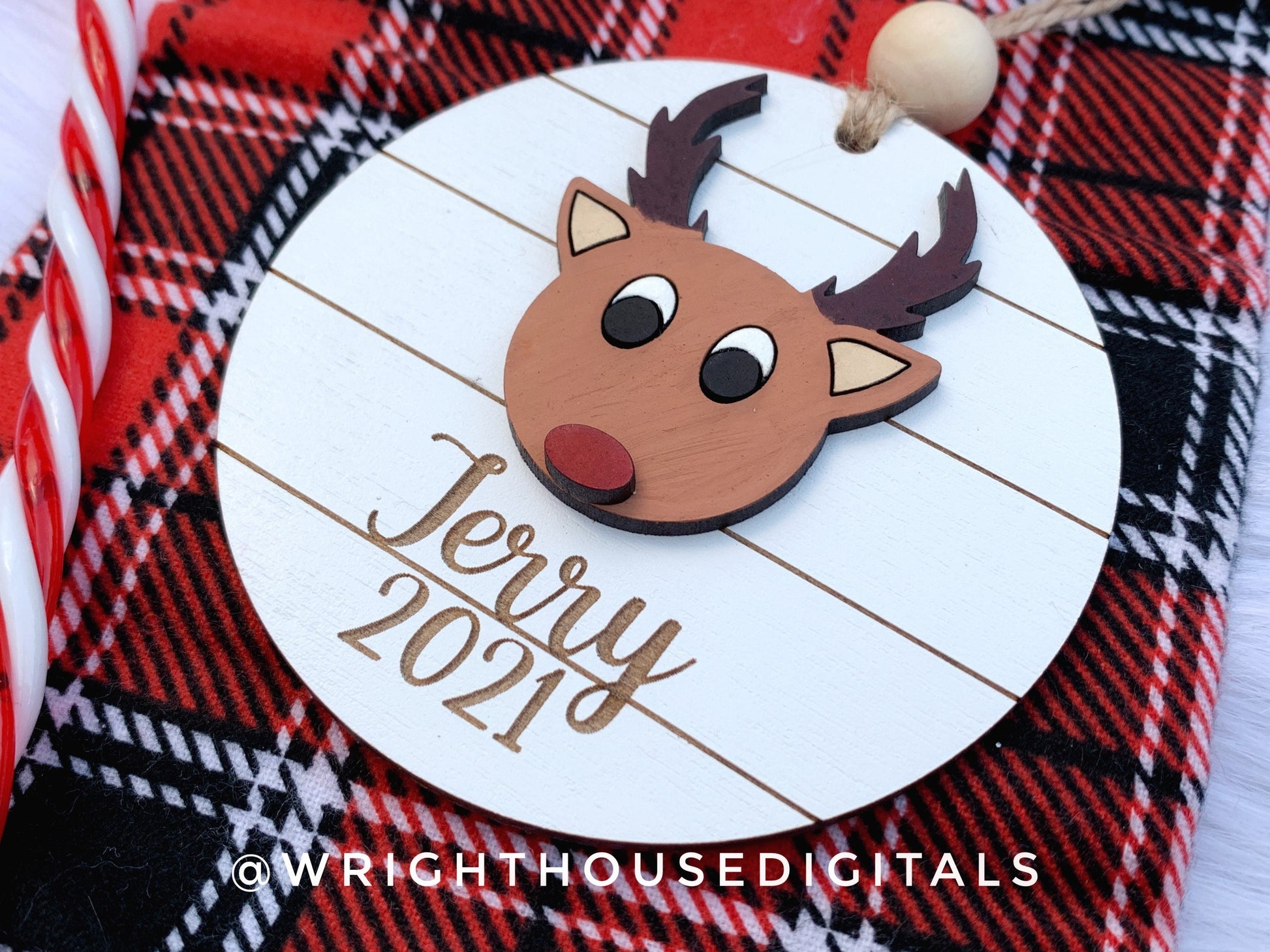 Holiday Icons Reindeer and Cocoa Mug - Modern Farmhouse Mini Ornament Set - Personalizable Cut File For Glowforge Lasers - Digital SVG File