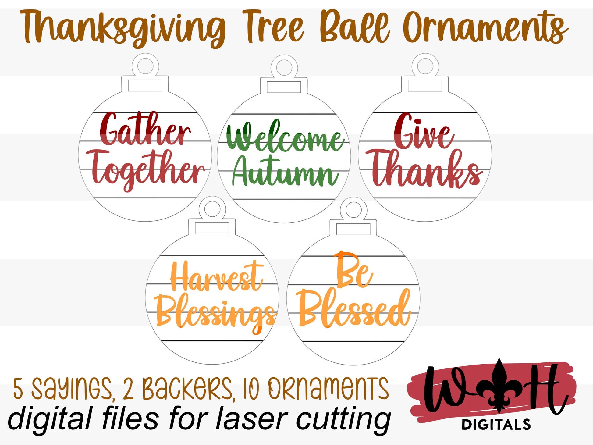 Thanksgiving Tree Ball Ornaments - Shiplap Farmhouse Style - Digital Files for Sign Making - SVG Cut File For Glowforge - Digital File