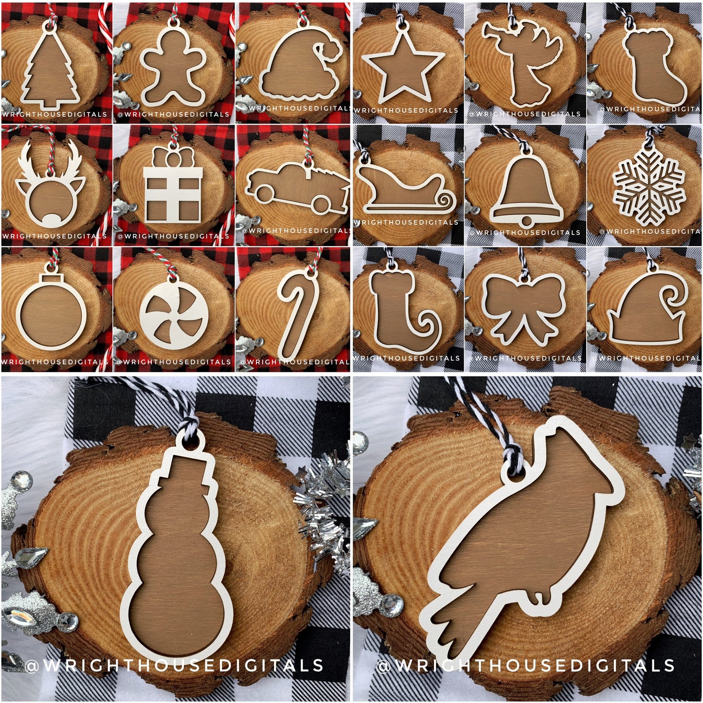 DIGITAL FILE - Gingerbread Christmas Cookie Ornaments - Layered - Rustic Farmhouse Style - SVG Cut File For Glowforge - Cut Files For Lasers