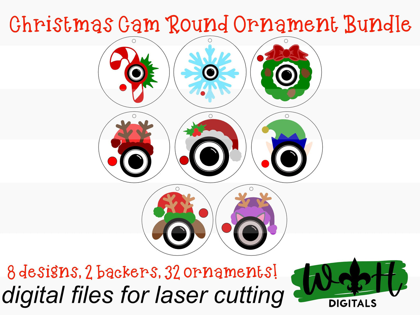 Classic Christmas Santa Cam Variety Bundle - Handdrawn Single Line Round Ornament Set - Cut File For Glowforge - Digital SVG File