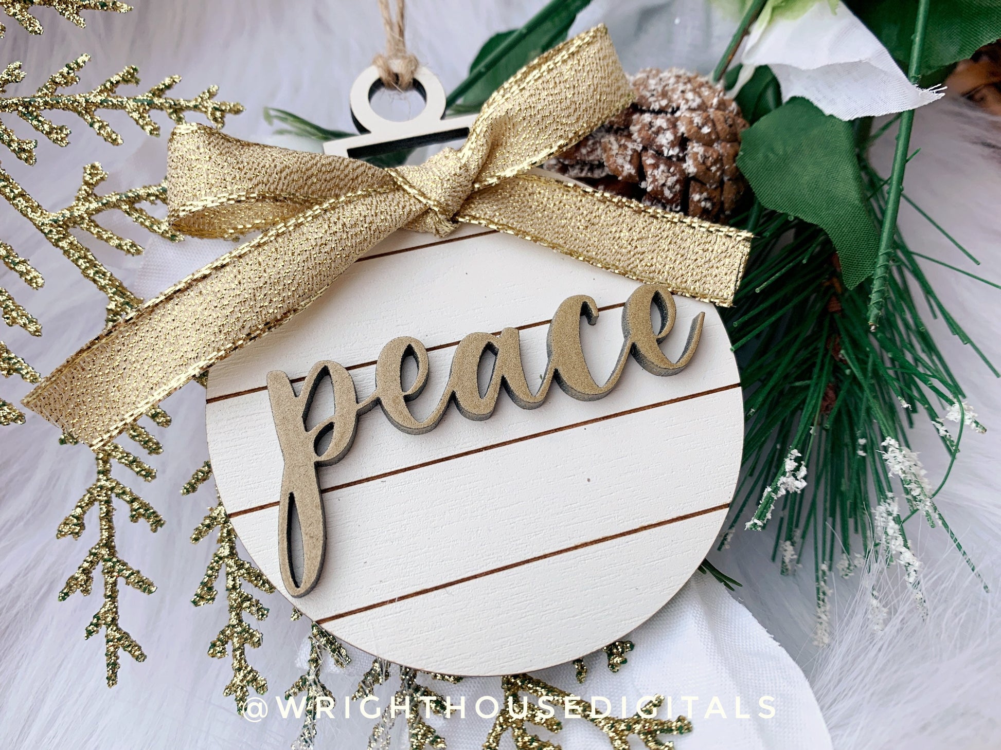 Christmas Shiplap Tree Ball Ornament Set - Faith Hope Peace Love Joy Noel - Quick Cut File For Glowforge Lasers - Digital SVG File