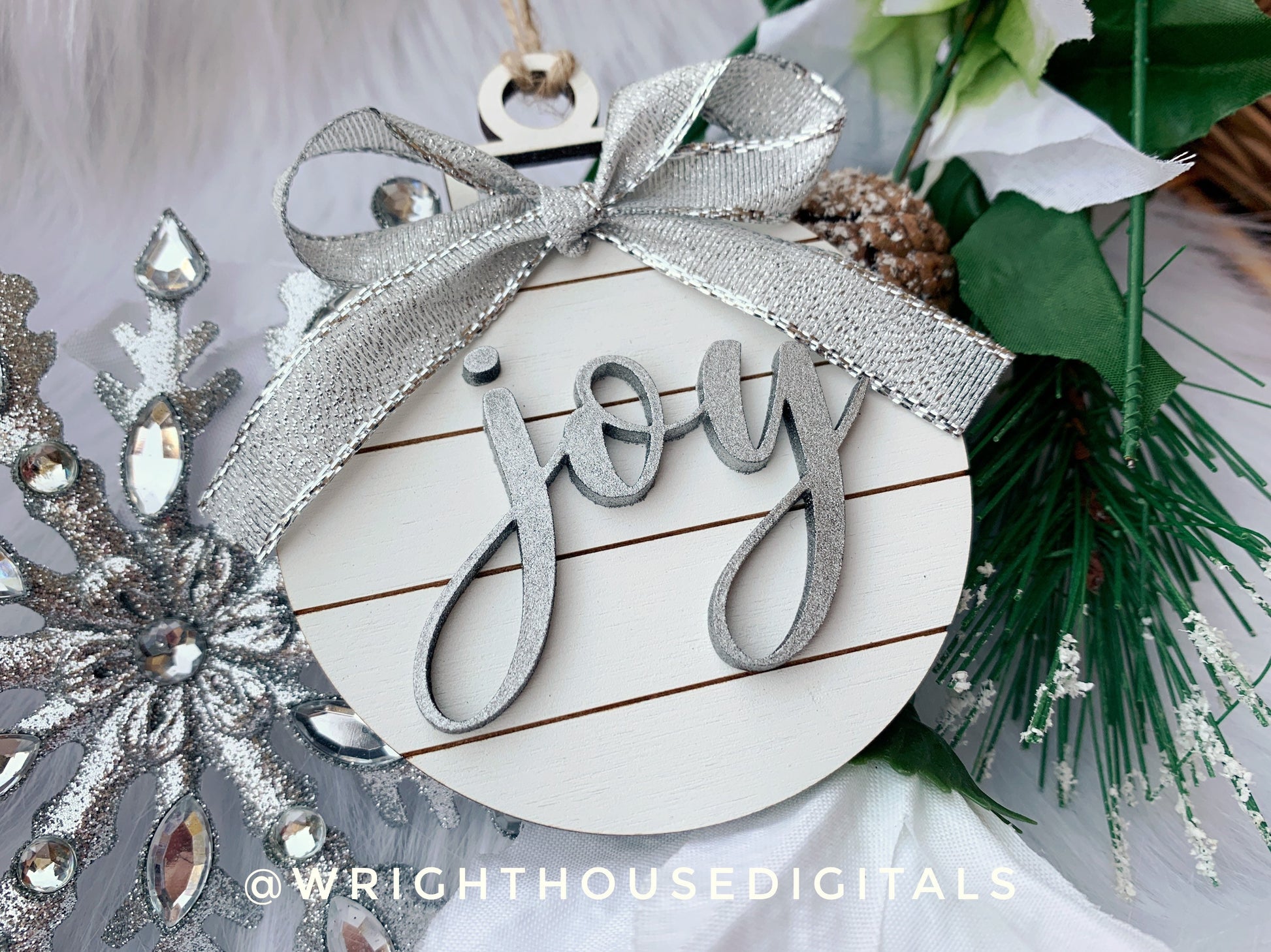 Christmas Shiplap Tree Ball Ornament Set - Faith Hope Peace Love Joy Noel - Quick Cut File For Glowforge Lasers - Digital SVG File