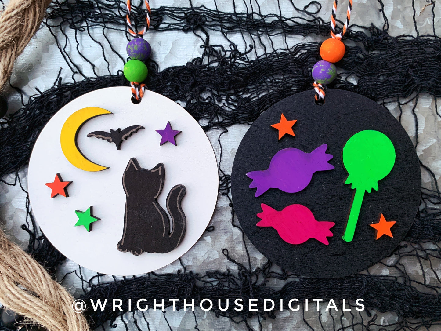 Halloween Icons Black Cat and Candy Mini Set - Spooky Handdrawn DIY Doodle Ornaments - Cut File For Glowforge Lasers - Digital SVG File