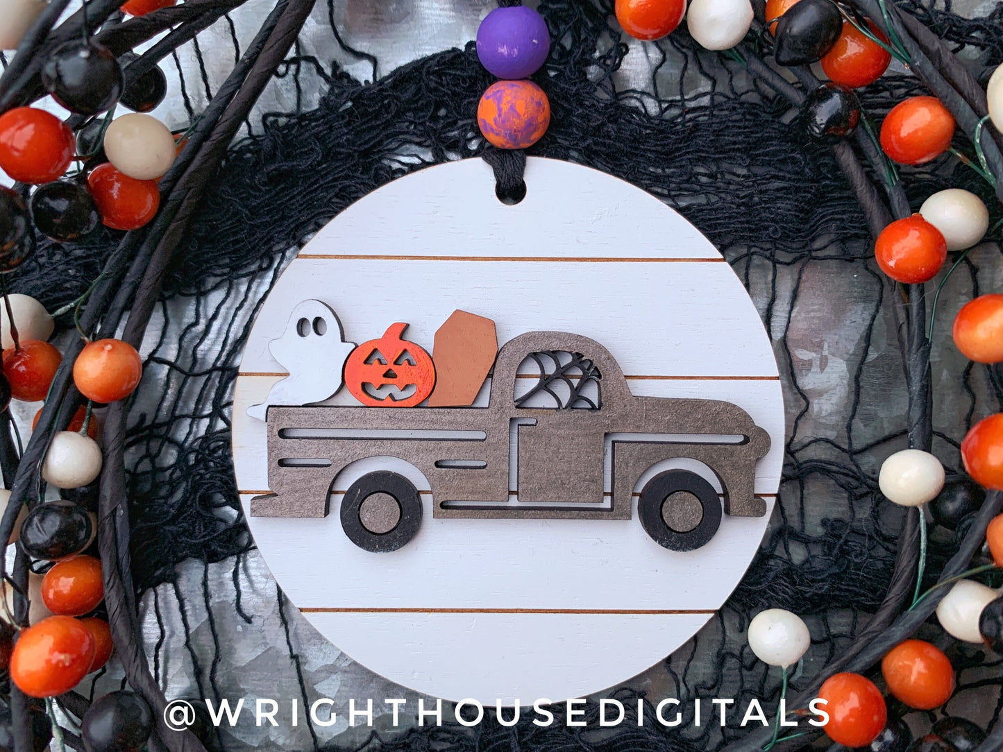 Halloween Icons Vintage Truck and Ghost Mini Set - Spooky Handdrawn DIY Doodle Ornaments - Cut File For Glowforge Lasers - Digital SVG File