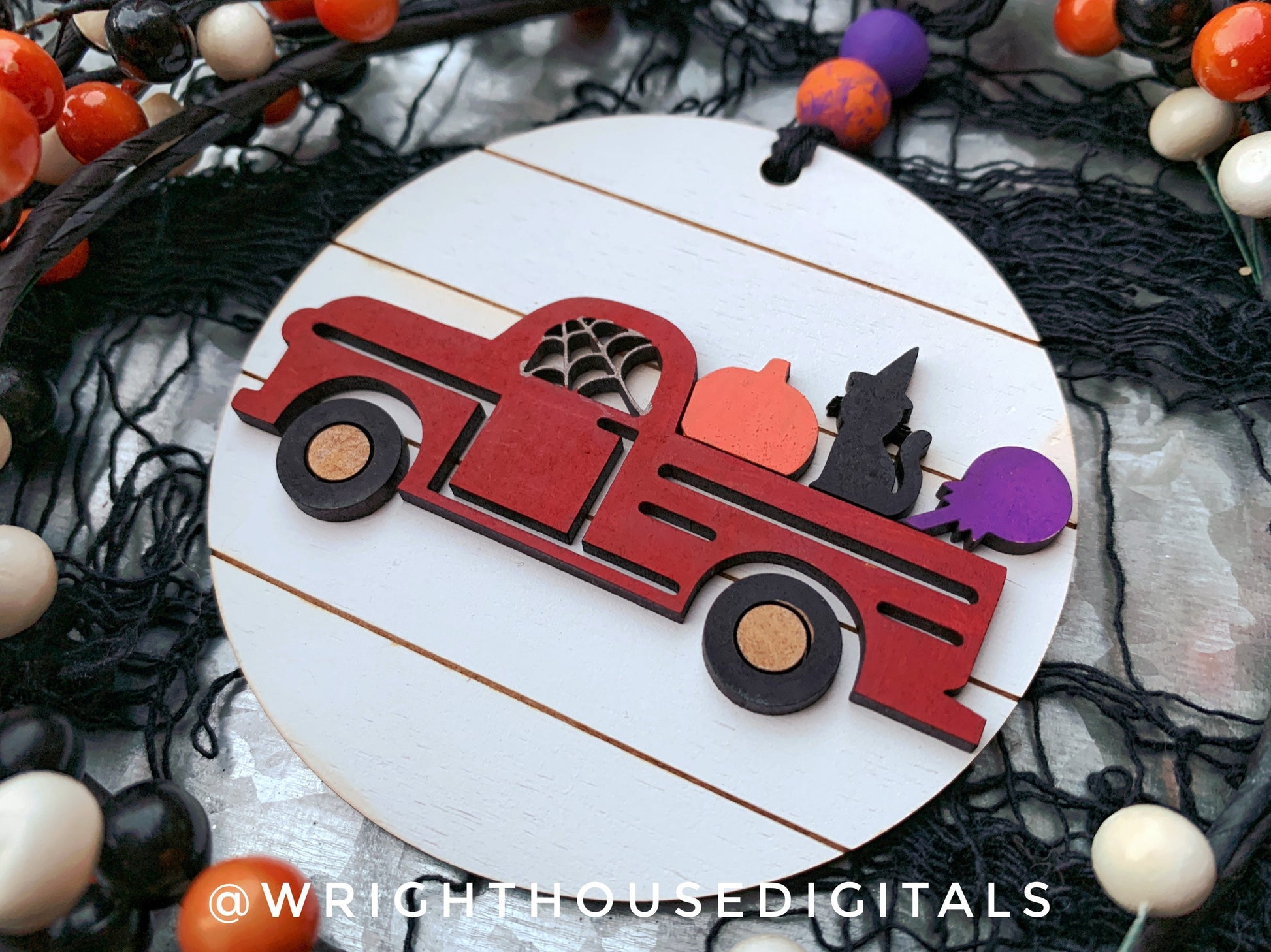 Halloween Icons Vintage Truck and Witch Cat Mini Set - Spooky Handdrawn DIY Doodle Ornaments - Cut File For Glowforge - Digital SVG File