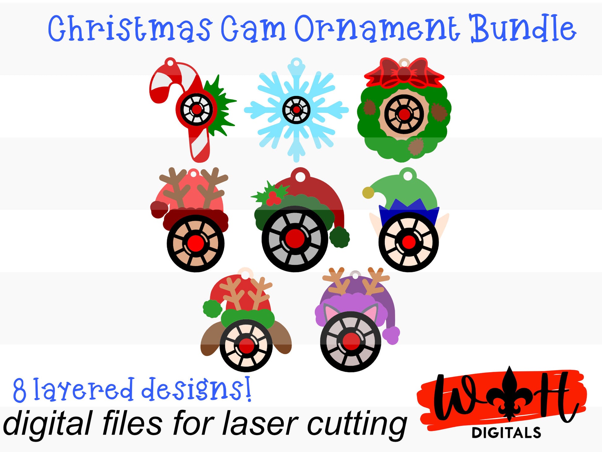 Christmas Santa Cam Shutter Variety Bundle - Single Line DIY Layered Ornaments - Holiday Cut Files For Glowforge Lasers - Digital SVG File