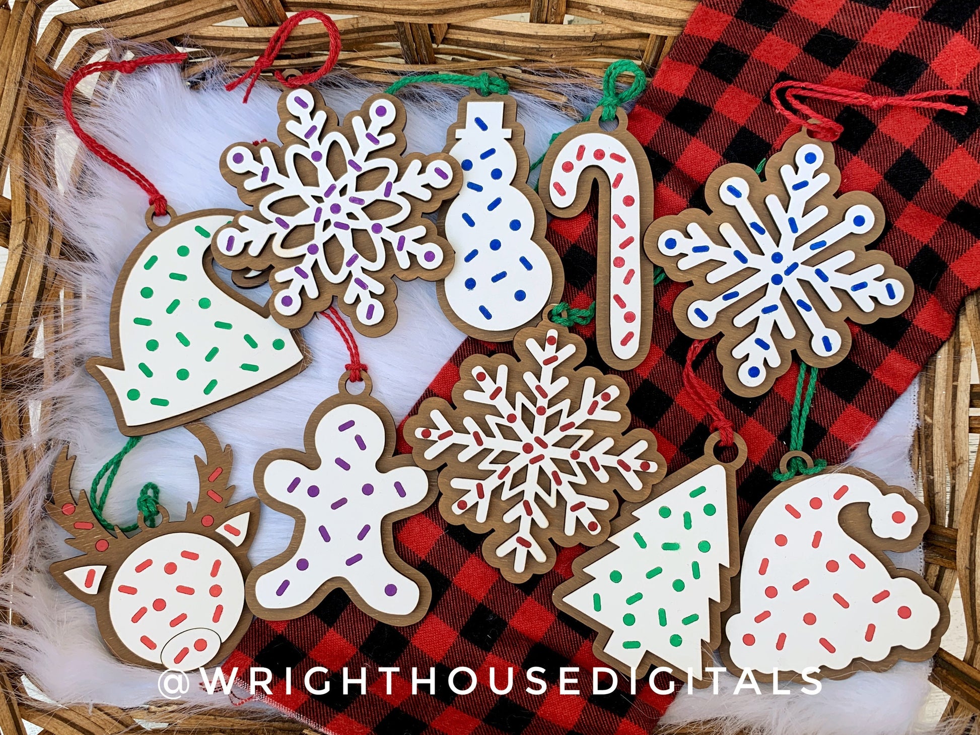 Frosted Sprinkle Christmas Cookie Ornaments - Layered DIY Stocking Stuffer Tags - Quick Cut File For Glowforge Lasers - Digital SVG File