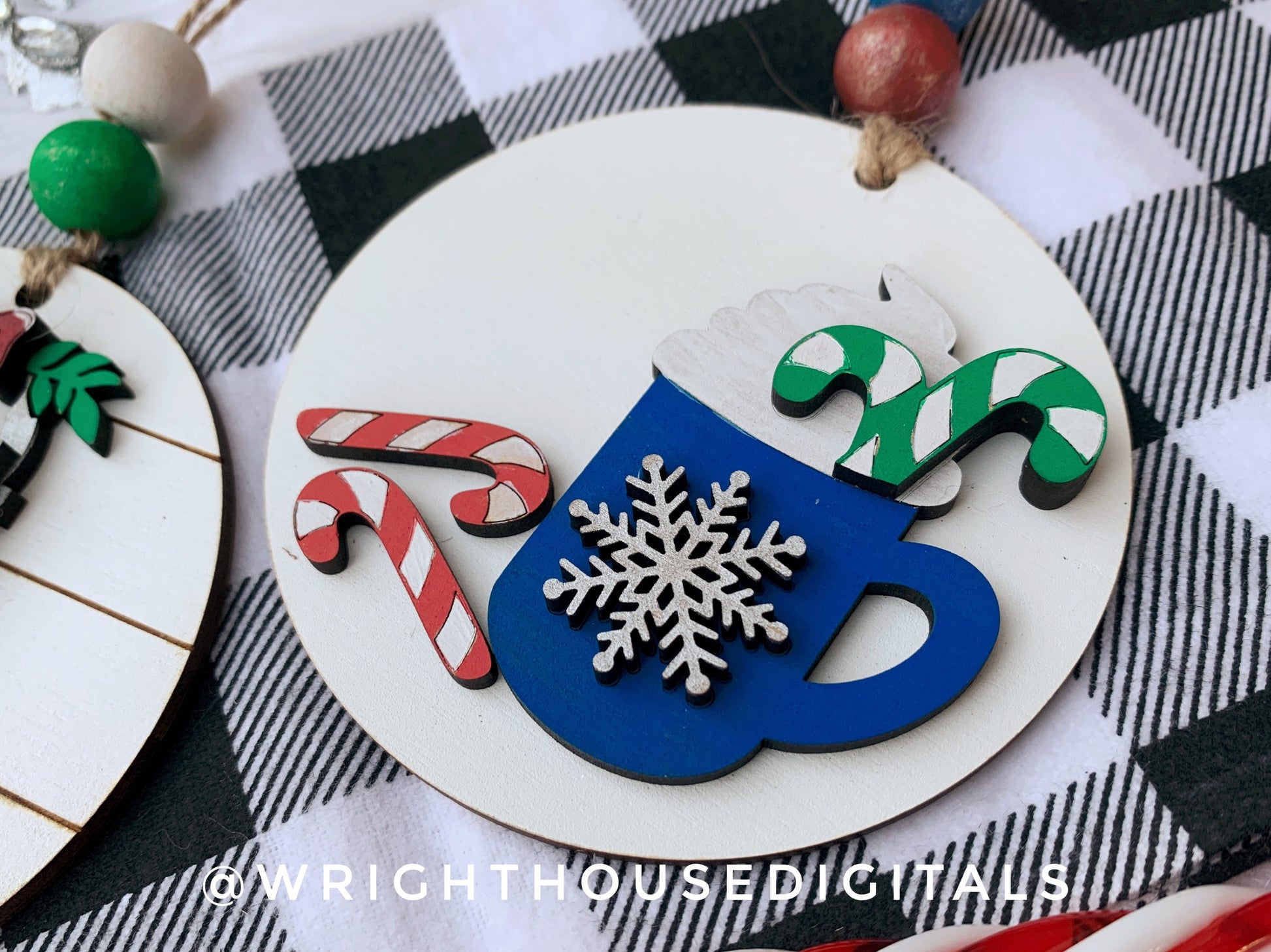 Winter Icons Vintage Sled and Peppermint Mocha Shiplap Christmas Ornament Set - Personalizable Cut File For Glowforge - Digital SVG File