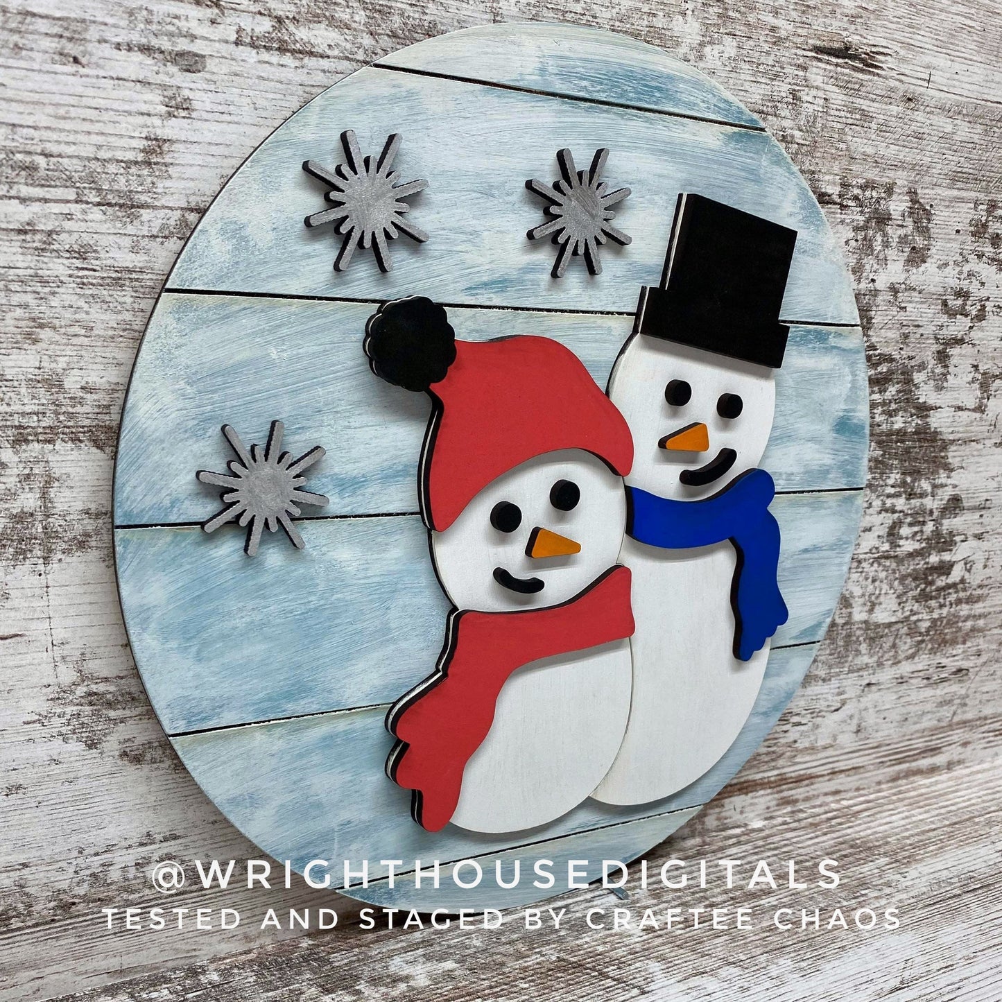 Snowman Winter Snow Friends Door Hanger Round - Seasonal Sign Making and DIY Kits - Cut File For Glowforge Lasers - Digital SVG File