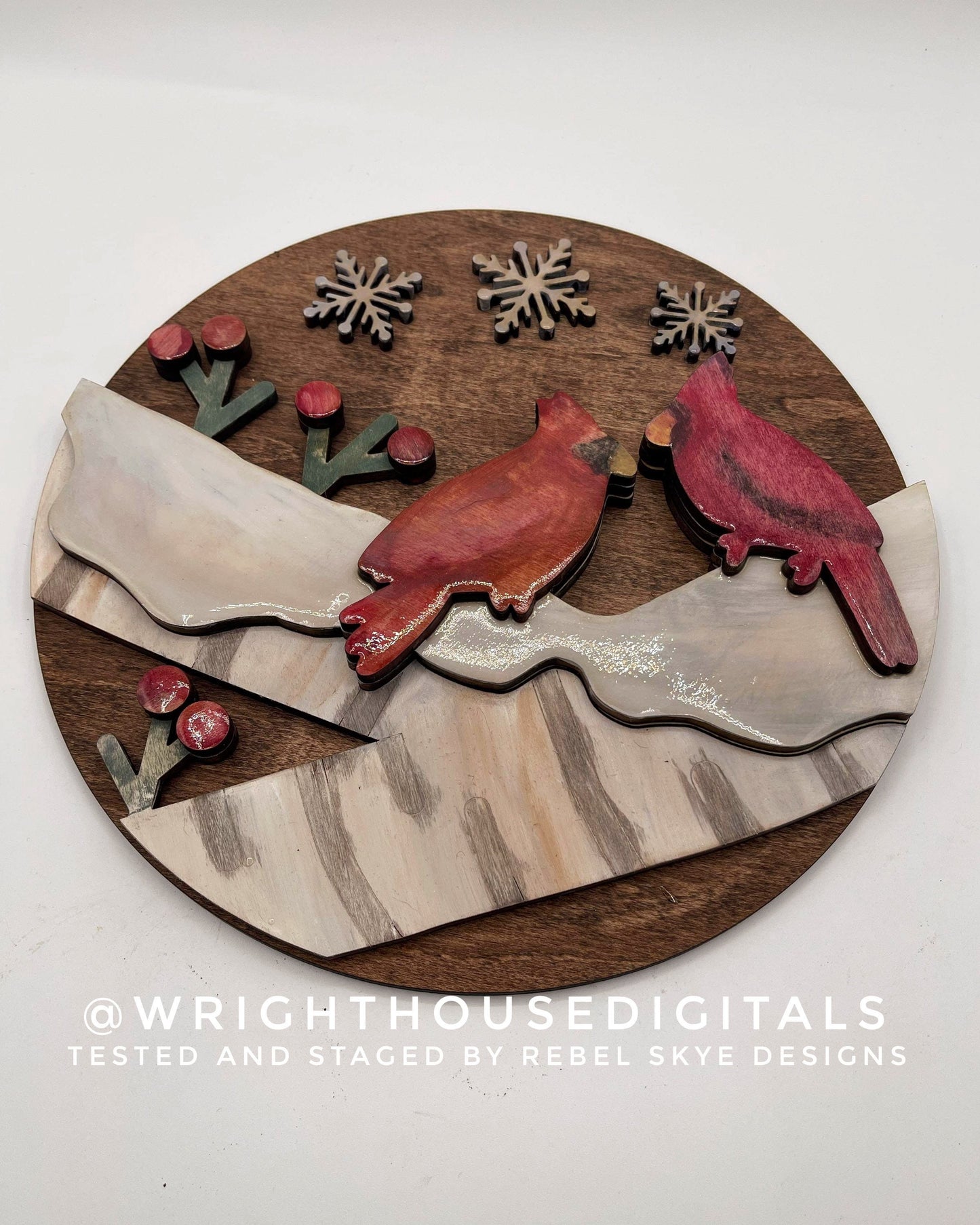 Winter Cardinals Christmas Memorial Round Sign - Sign Making and DIY Kits - Single Line Cut File For Glowforge Lasers - Digital SVG File