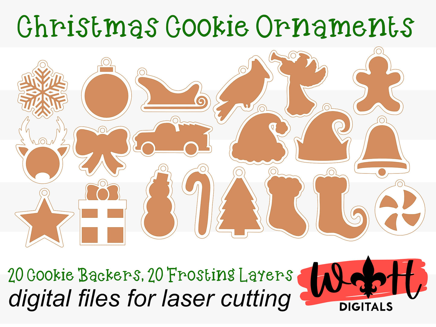 DIGITAL FILE - Gingerbread Christmas Cookie Ornaments - Layered - Rustic Farmhouse Style - SVG Cut File For Glowforge - Cut Files For Lasers