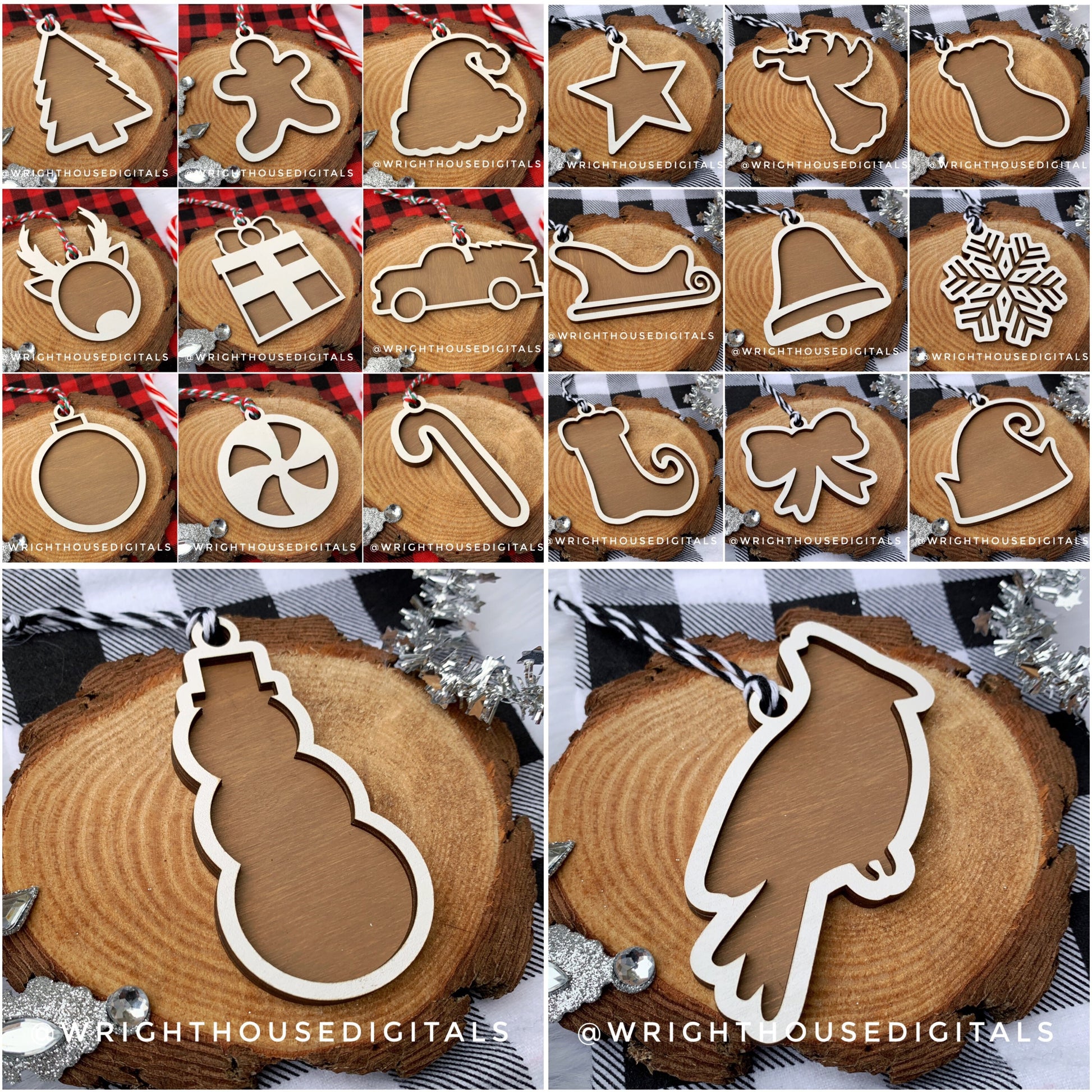 DIGITAL FILE - Gingerbread Christmas Cookie Ornaments - Layered - Rustic Farmhouse Style - SVG Cut File For Glowforge - Cut Files For Lasers