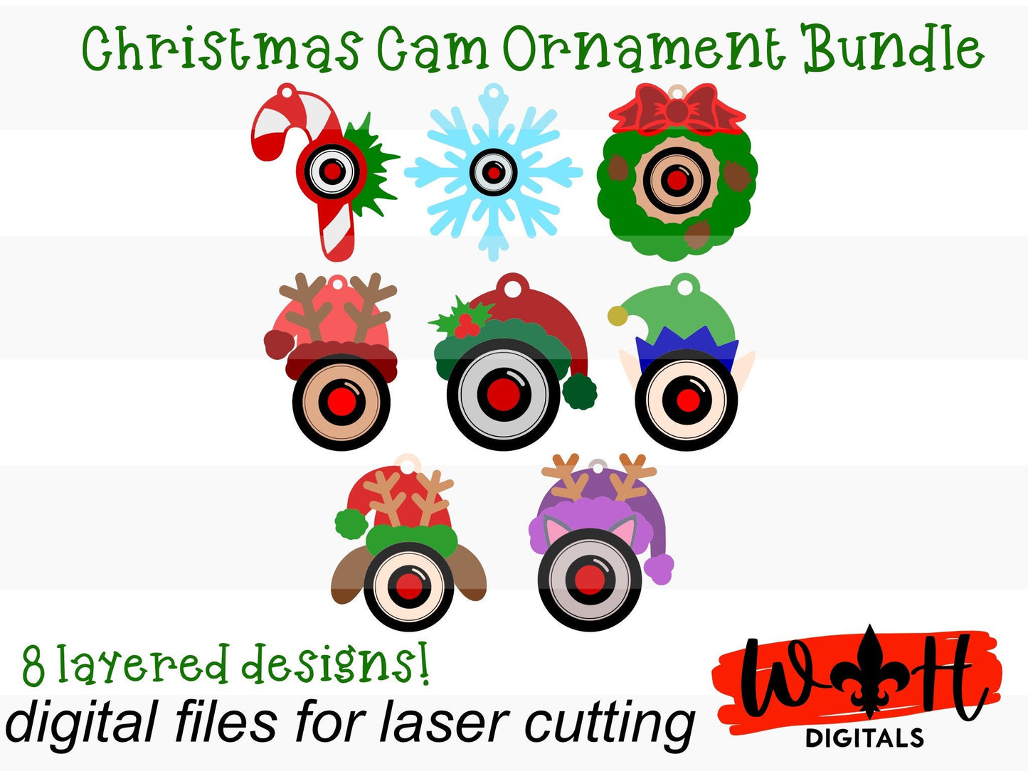 Classic Christmas Santa Cam Variety Bundle - Single Line DIY Layered Ornaments - Holiday Cut Files For Glowforge Lasers - Digital SVG File