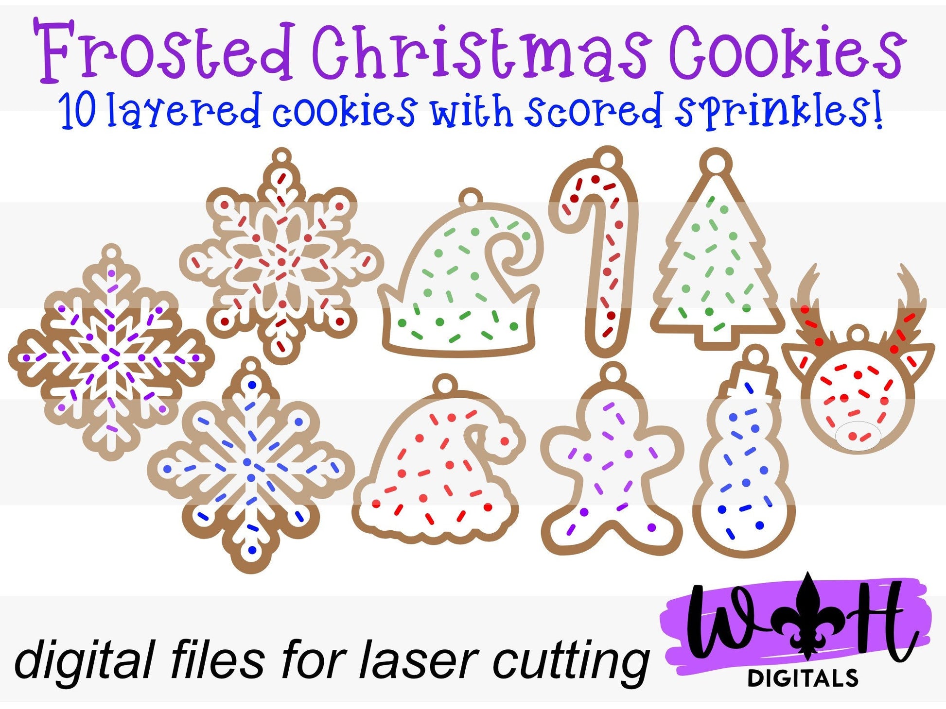 Frosted Sprinkle Christmas Cookie Ornaments - Layered DIY Stocking Stuffer Tags - Quick Cut File For Glowforge Lasers - Digital SVG File